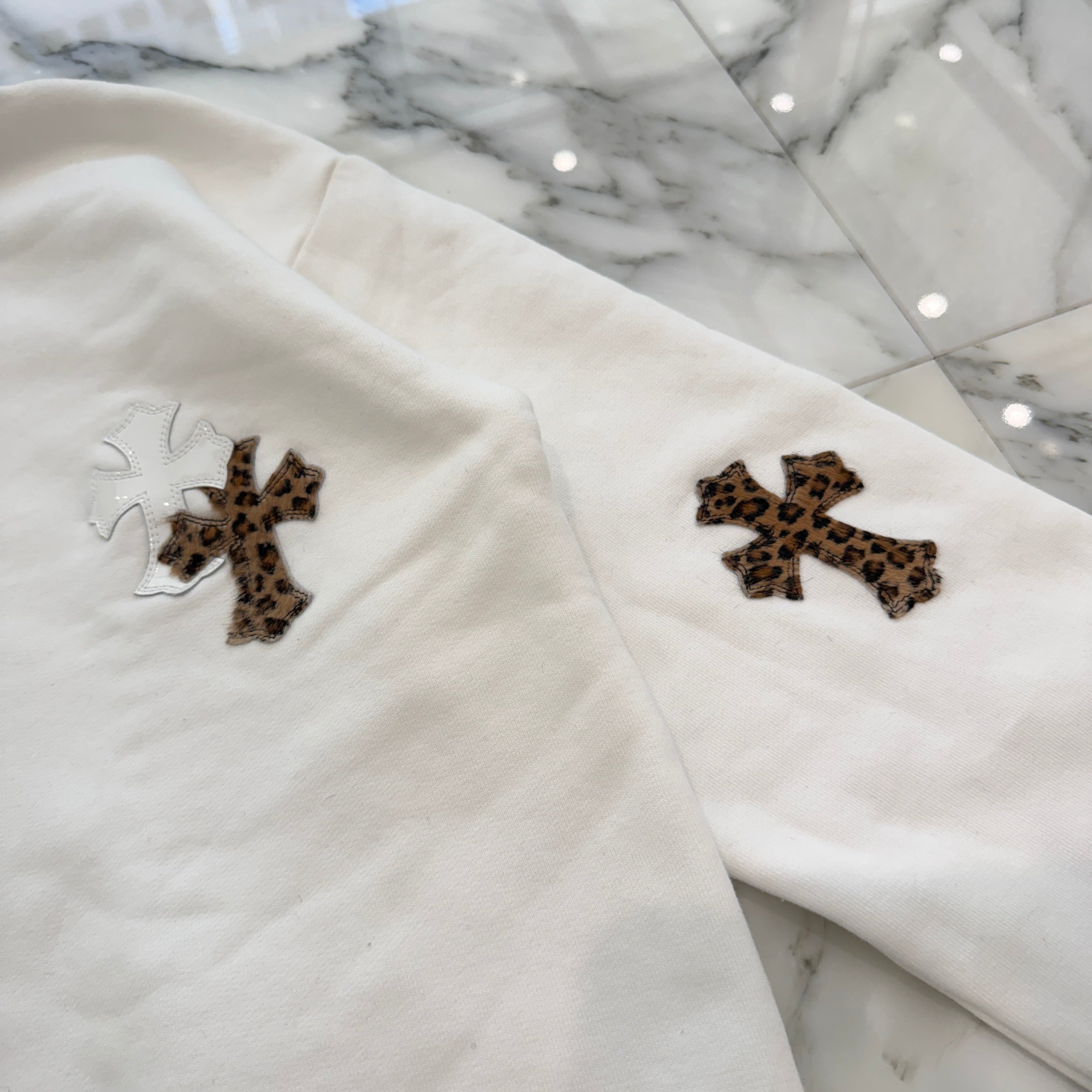 CHROME HEARTS Y NOT Multi Leather Cross Patch Half Zip Sweatshirt