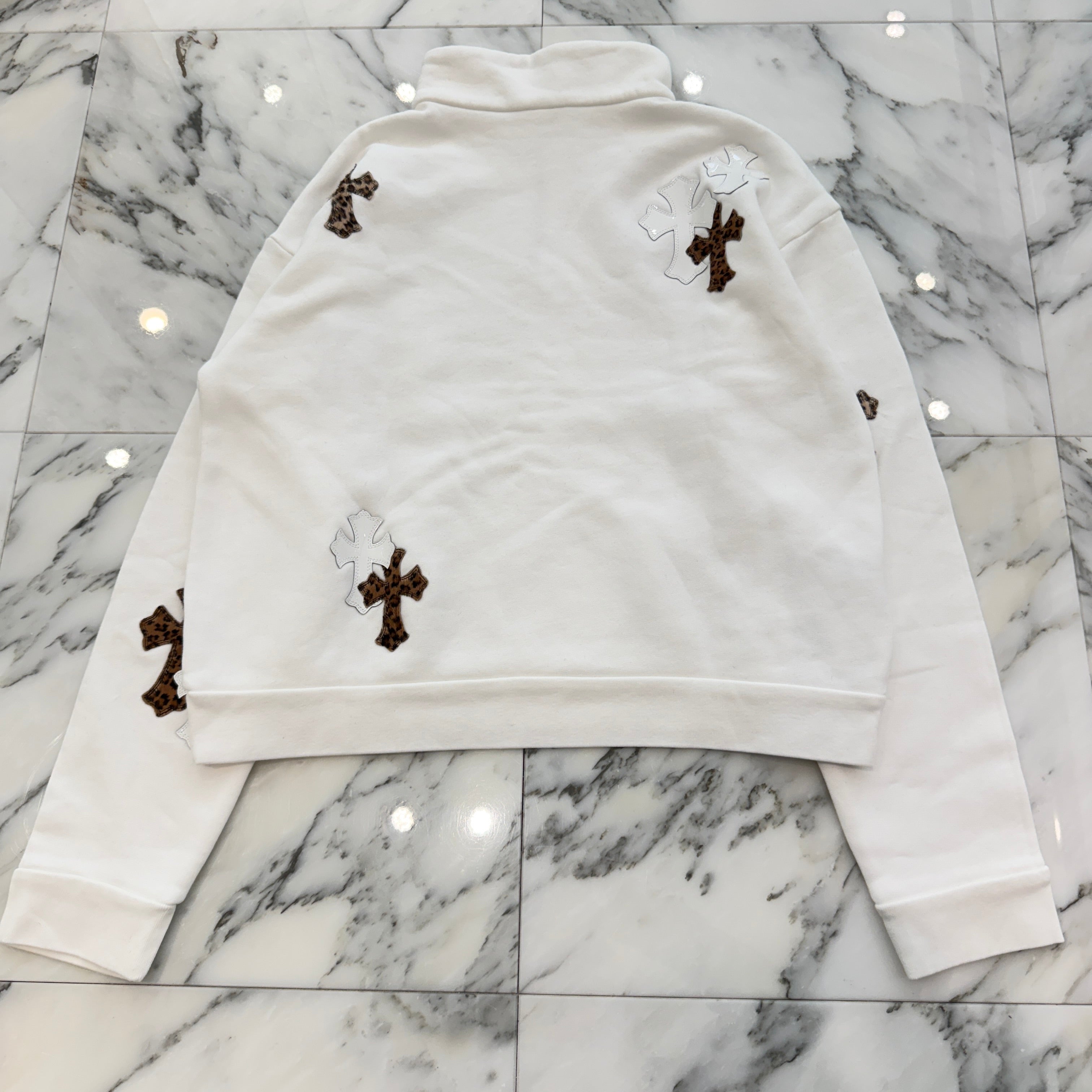 CHROME HEARTS Y NOT Multi Leather Cross Patch Half Zip Sweatshirt Size S クロムハーツ ワイノット マルチレザークロスパッチ ハーフジップ スウェットシャツ サイズS