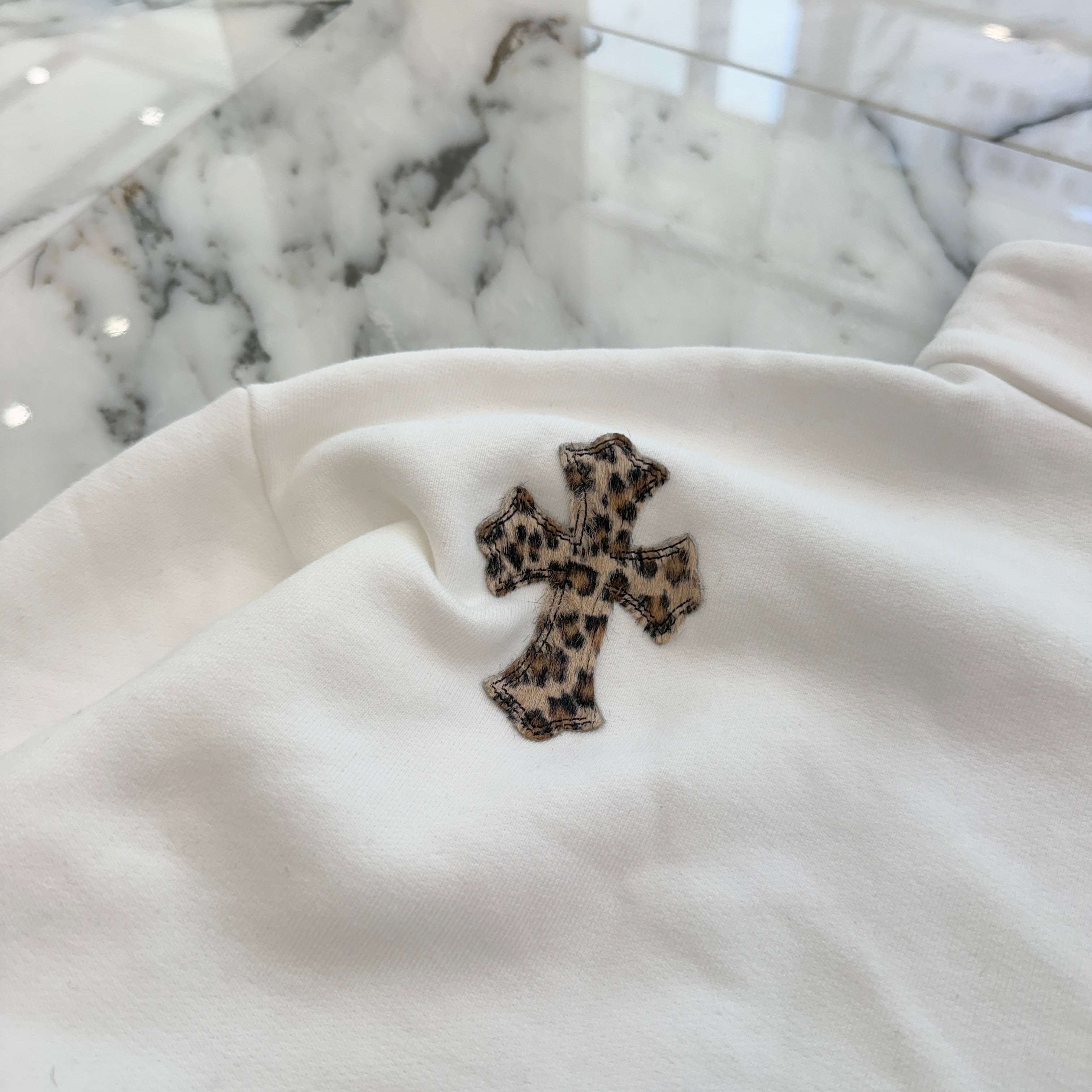 CHROME HEARTS Y NOT Multi Leather Cross Patch Half Zip Sweatshirt