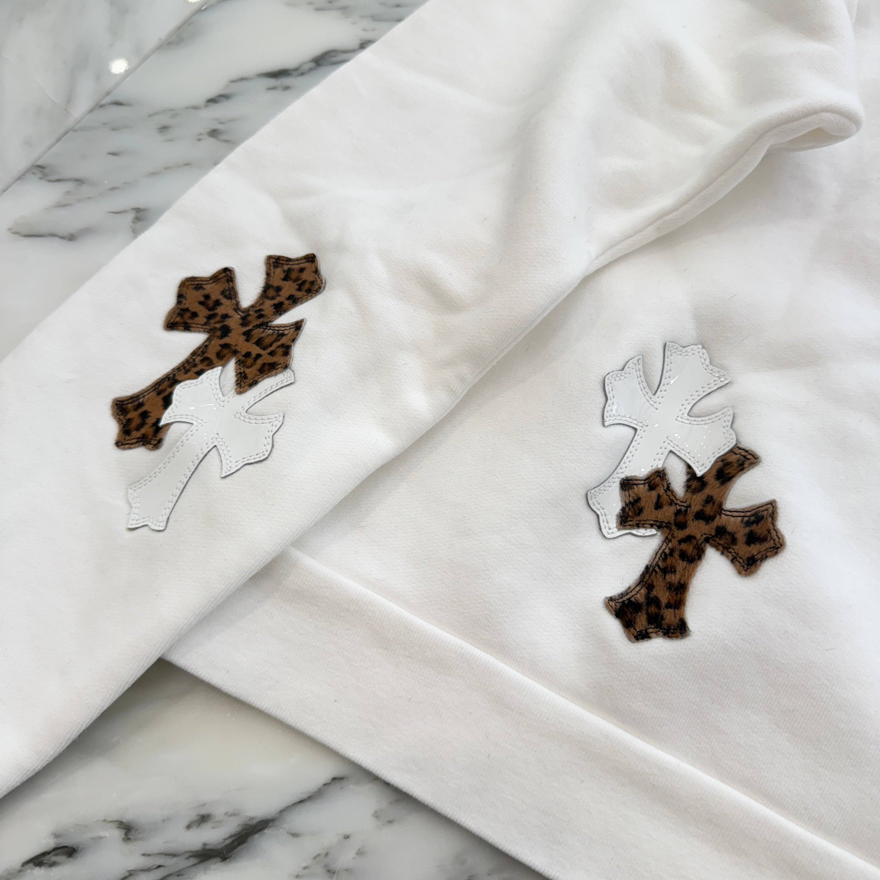 CHROME HEARTS Y NOT Multi Leather Cross Patch Half Zip Sweatshirt Size S クロムハーツ ワイノット マルチレザークロスパッチ ハーフジップ スウェットシャツ サイズS
