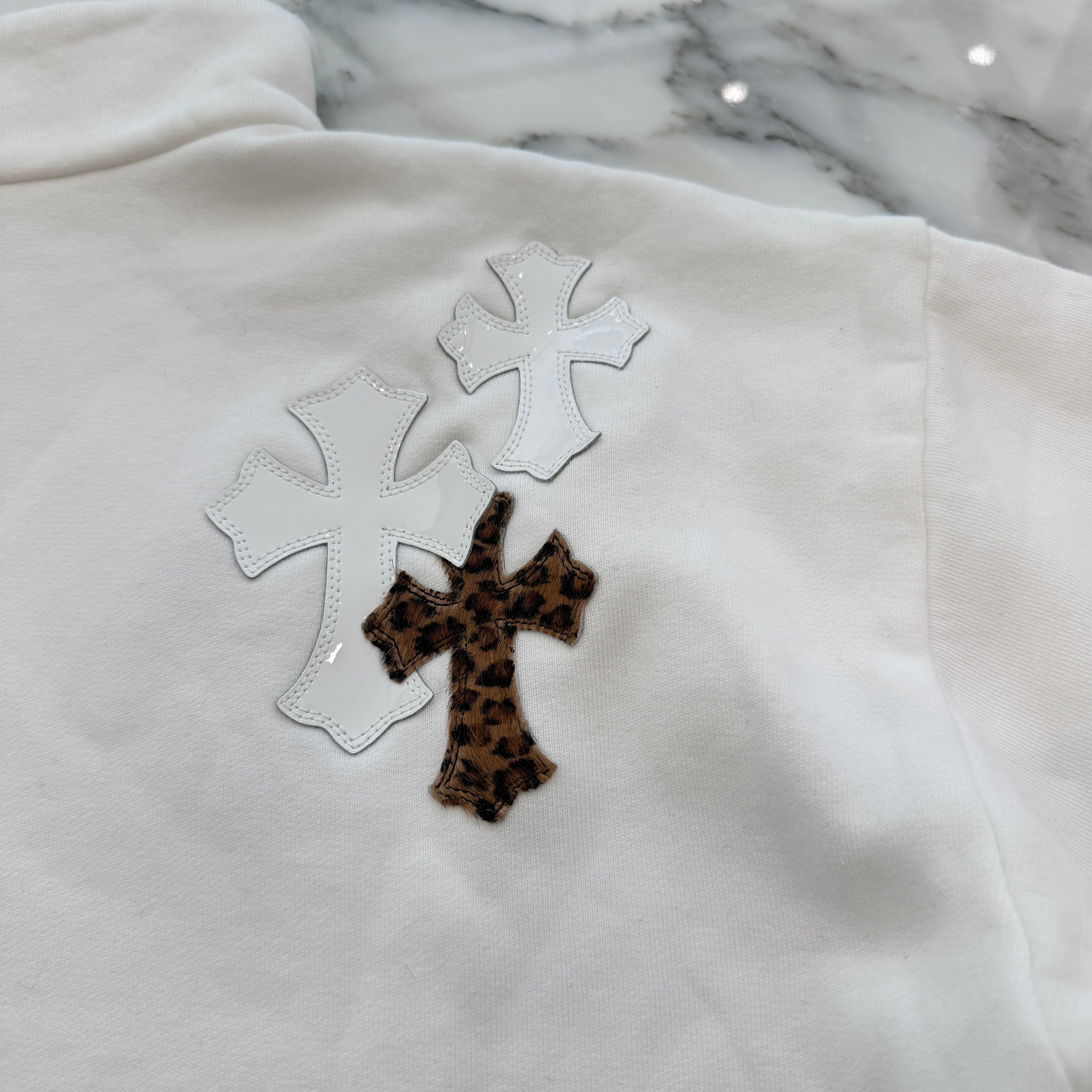 CHROME HEARTS Y NOT Multi Leather Cross Patch Half Zip Sweatshirt Size S クロムハーツ ワイノット マルチレザークロスパッチ ハーフジップ スウェットシャツ サイズS