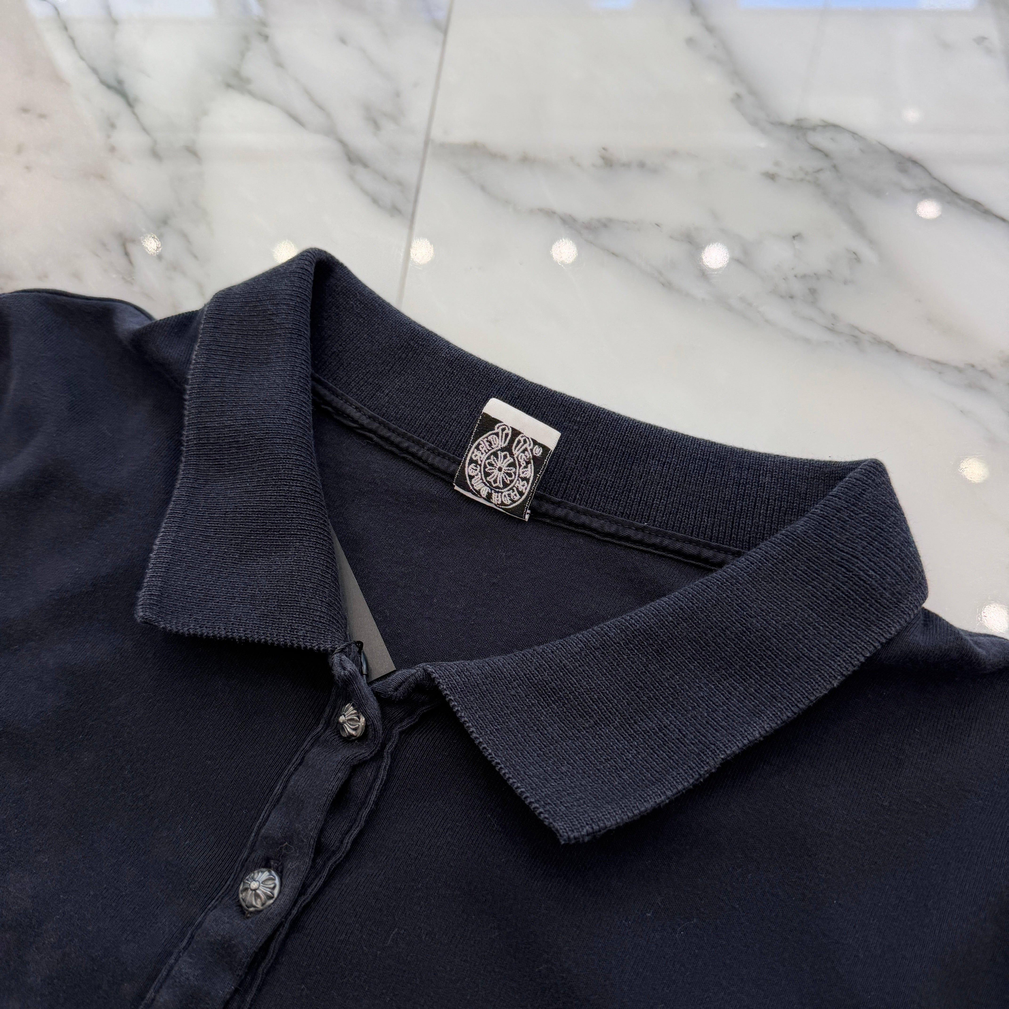 CHROME HEARTS Cross Ball Button Polo Shirt Size L クロムハーツ クロスボールボタン ポロシャツ サイズL