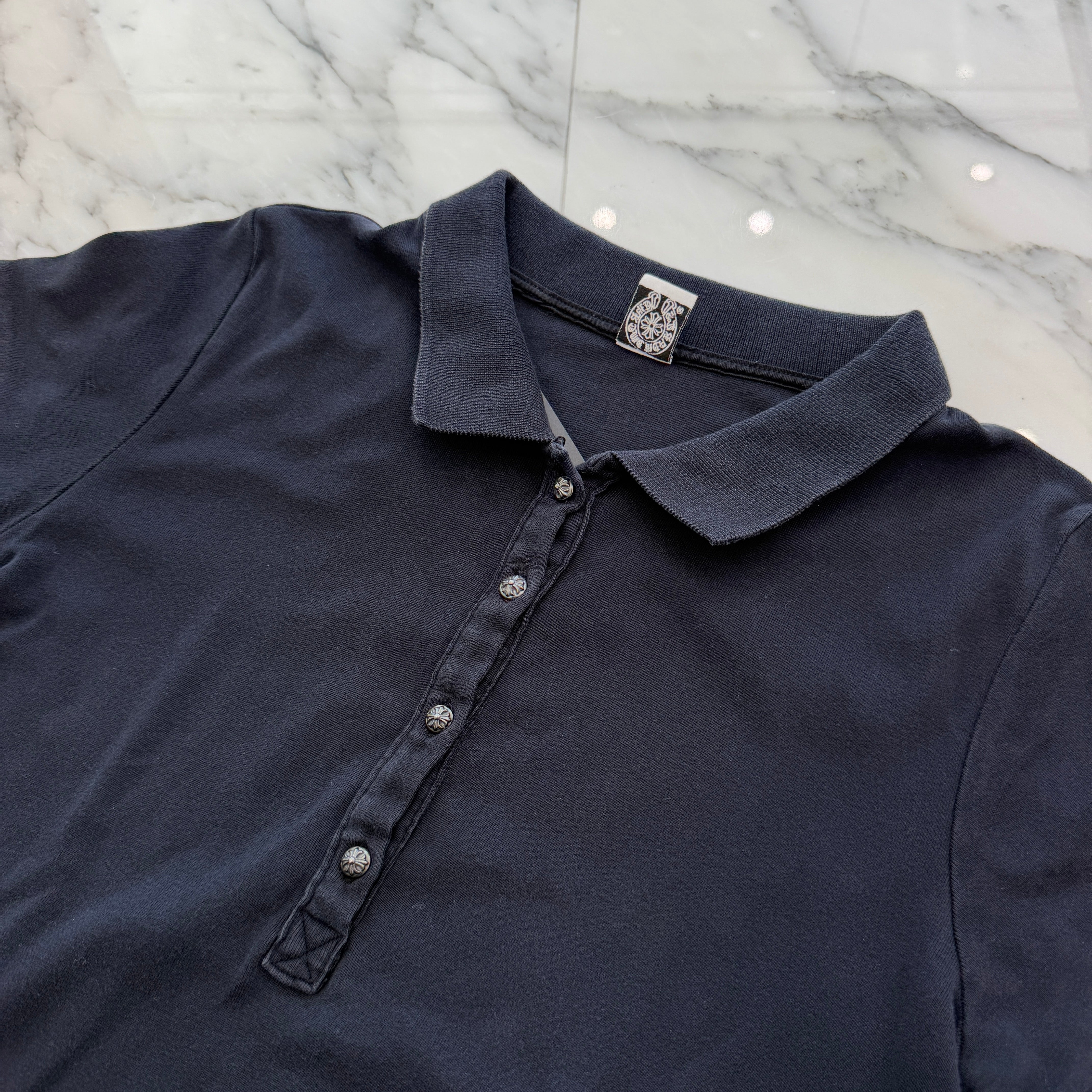 CHROME HEARTS Cross Ball Button Polo Shirt Size L クロムハーツ クロスボールボタン ポロシャツ サイズL