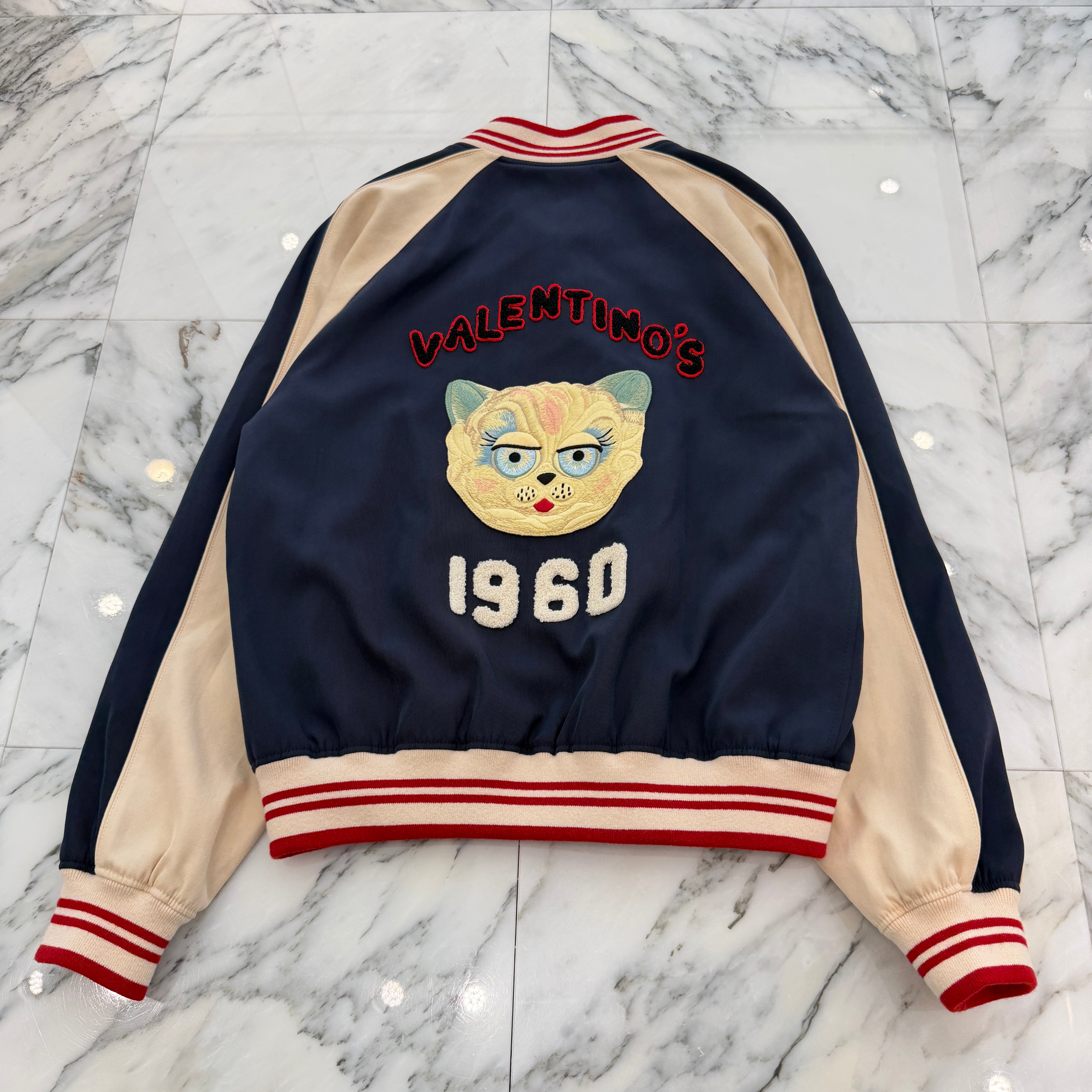 VALENTINO 2025AW Cat Embroidery Patch Wool Bomber Jacket 7V3CIP63AWS Size 48 ヴァレンティノ キャット刺繍パッチ ウール ボンバージャケット サイズ48