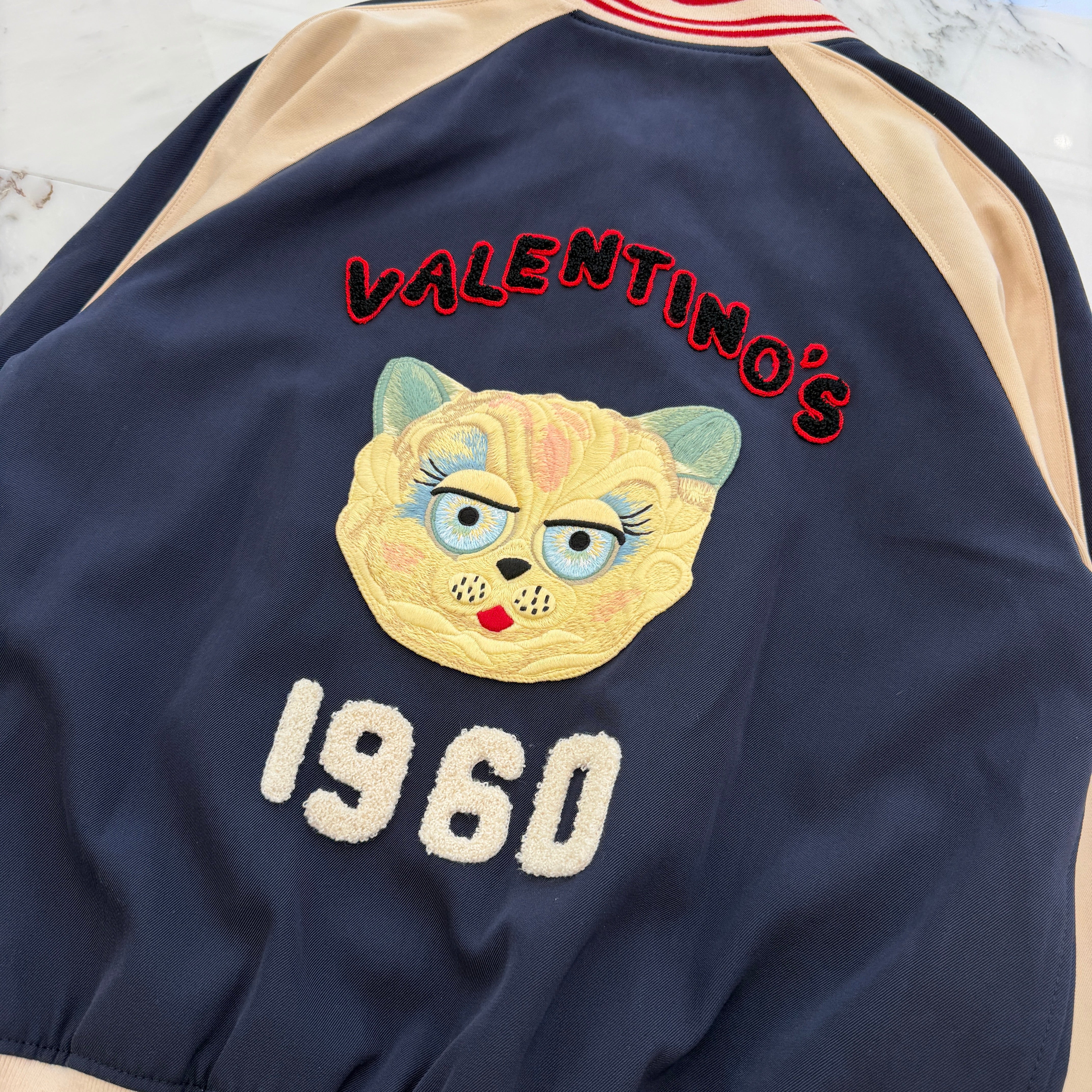 VALENTINO 2025AW Cat Embroidery Patch Wool Bomber Jacket 7V3CIP63AWS Size 48 ヴァレンティノ キャット刺繍パッチ ウール ボンバージャケット サイズ48