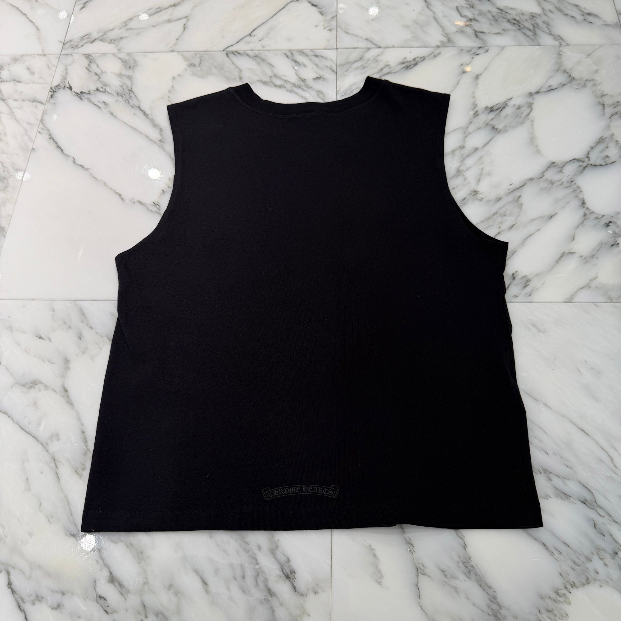 CHROME HEARTS Y NOT King Taco 3 Cemetery Cross Flock Print Sleeveless Tee Size S クロムハーツ ワイノット キングタコ 3 セメタリークロス フロッキープリント ノースリーブシャツ サイズS
