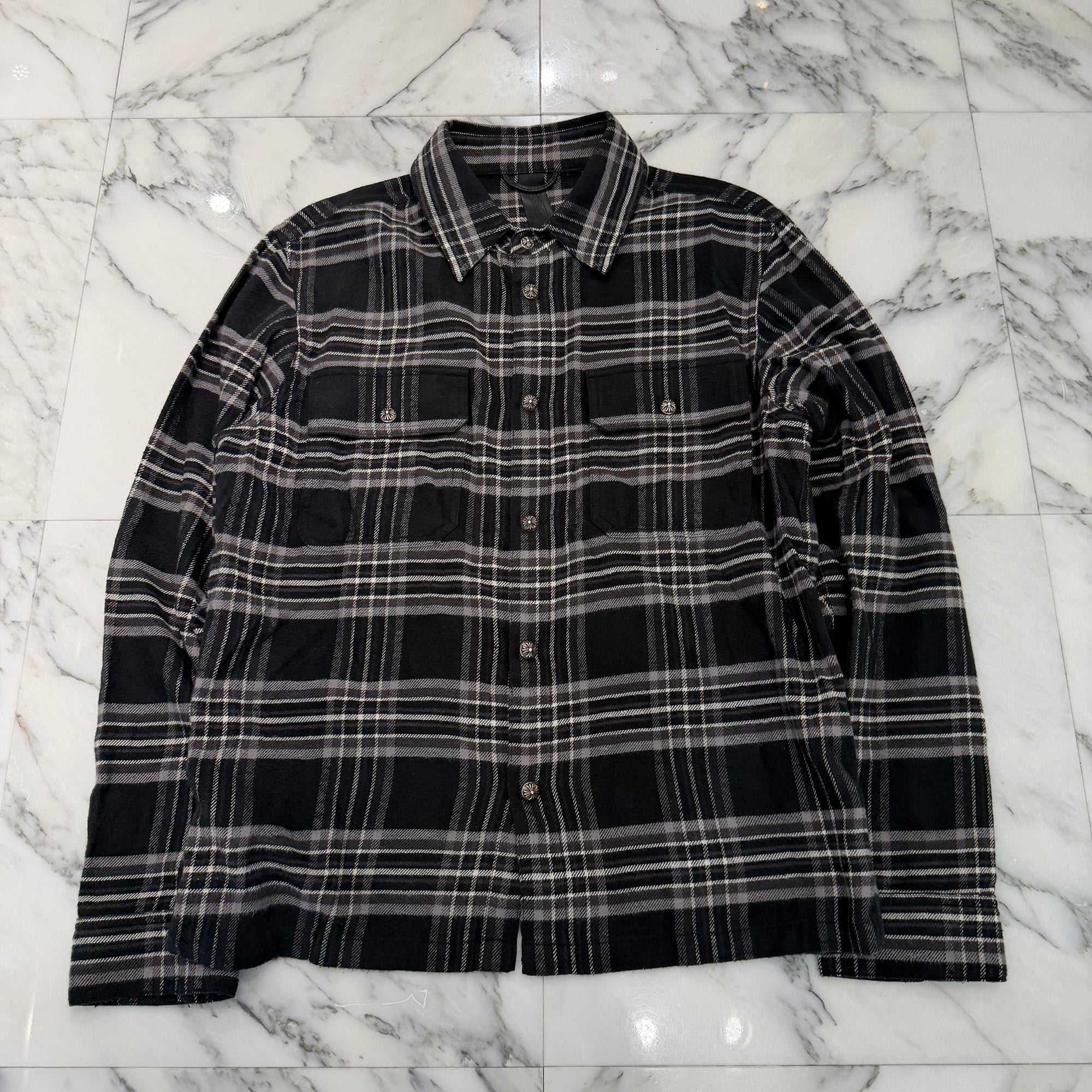 CHROME HEARTS Y NOT Cross Ball Button Check Shirt Size M クロムハーツ ワイノット クロスボールボタン チェックシャツ サイズM