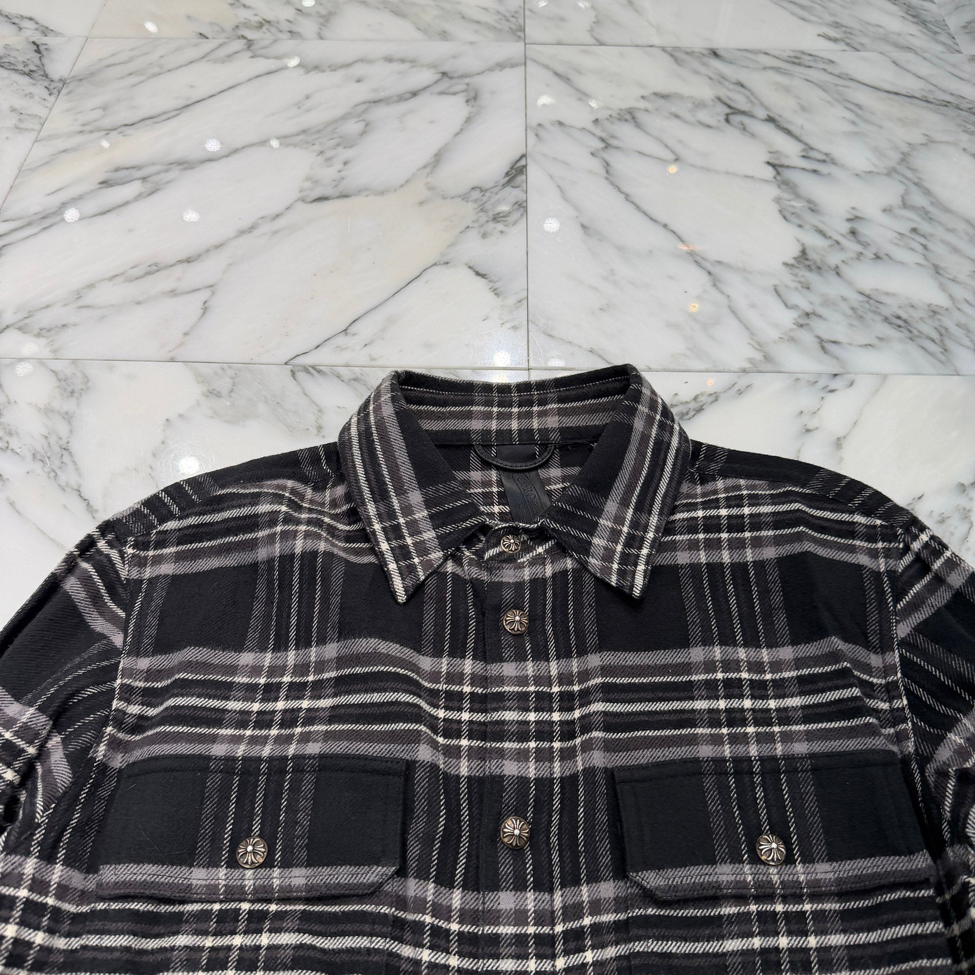 CHROME HEARTS Y NOT Cross Ball Button Check Shirt Size M クロムハーツ ワイノット クロスボールボタン チェックシャツ サイズM