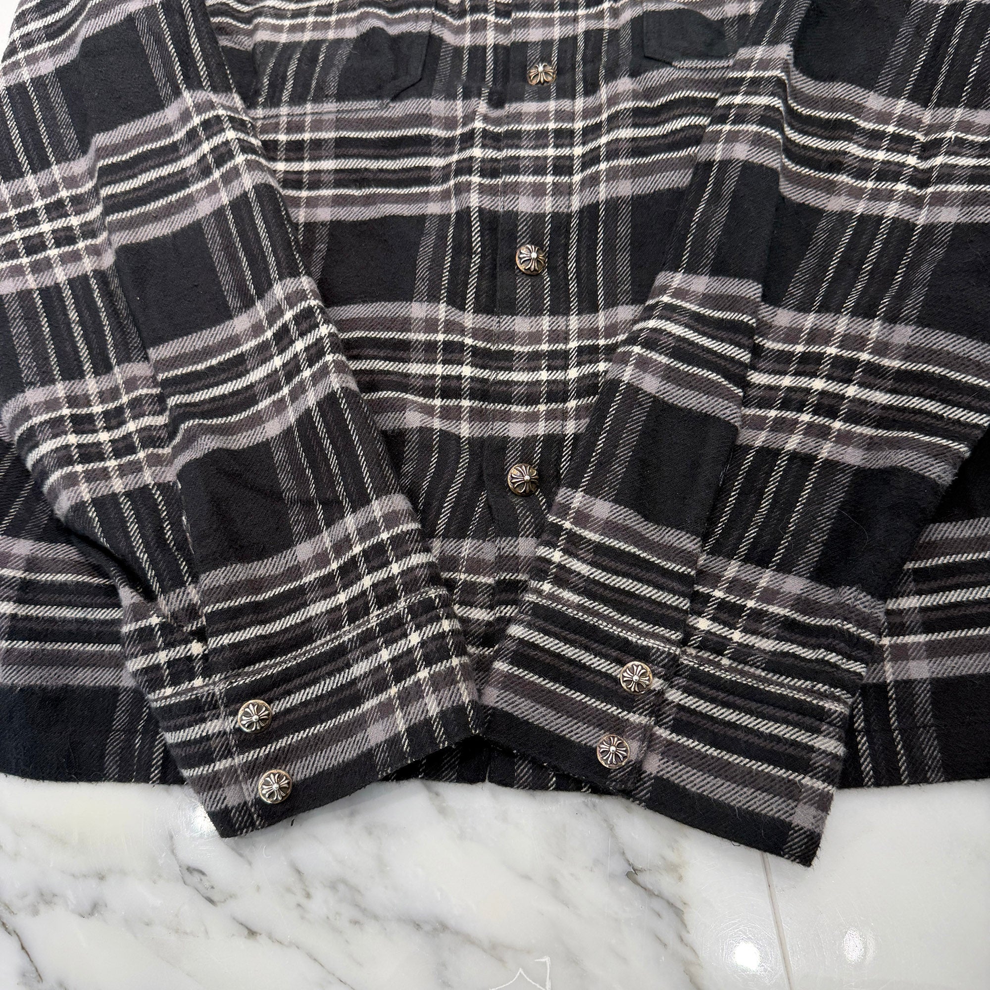 CHROME HEARTS Y NOT Cross Ball Button Check Shirt Size M クロムハーツ ワイノット クロスボールボタン チェックシャツ サイズM