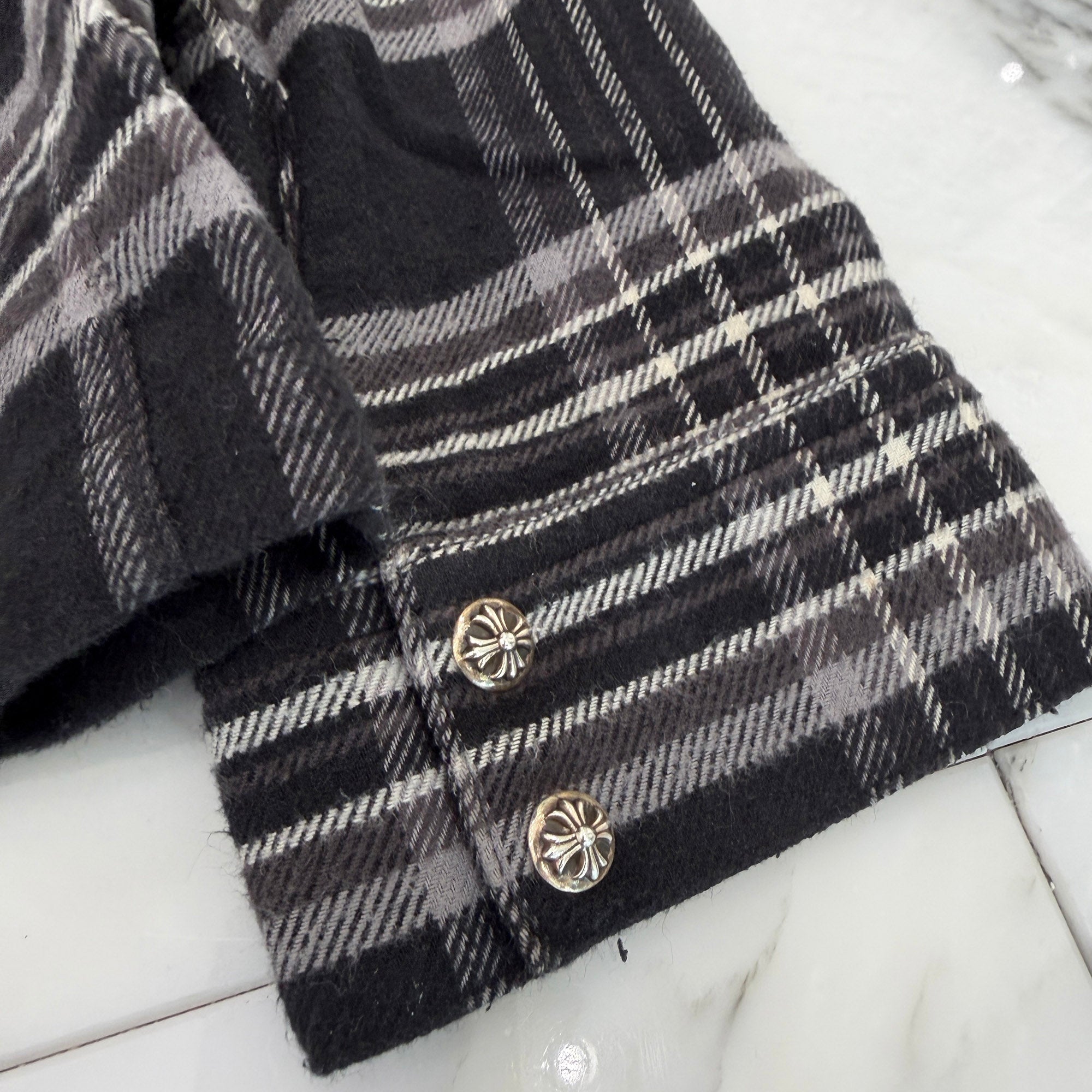 CHROME HEARTS Y NOT Cross Ball Button Check Shirt Size M クロムハーツ ワイノット クロスボールボタン チェックシャツ サイズM