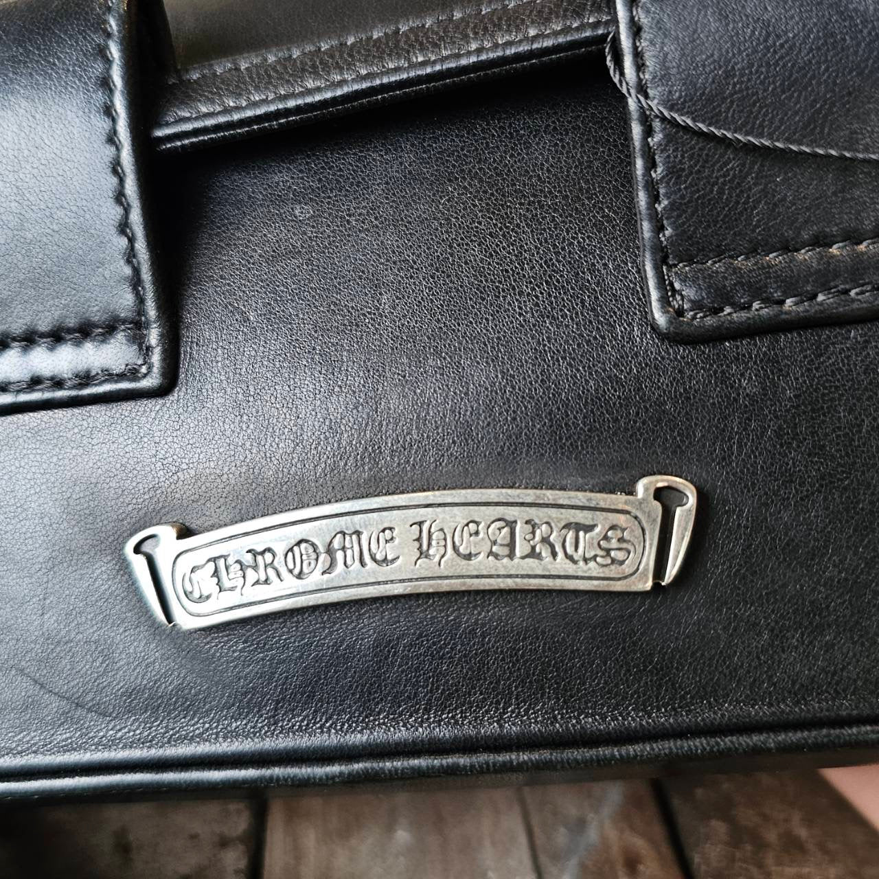 CHROME HEARTS Flare Knee Cross Ball Button Leather Shoulder Bag クロムハーツ フレアニー クロスボールボタン レザーショルダーバッグ