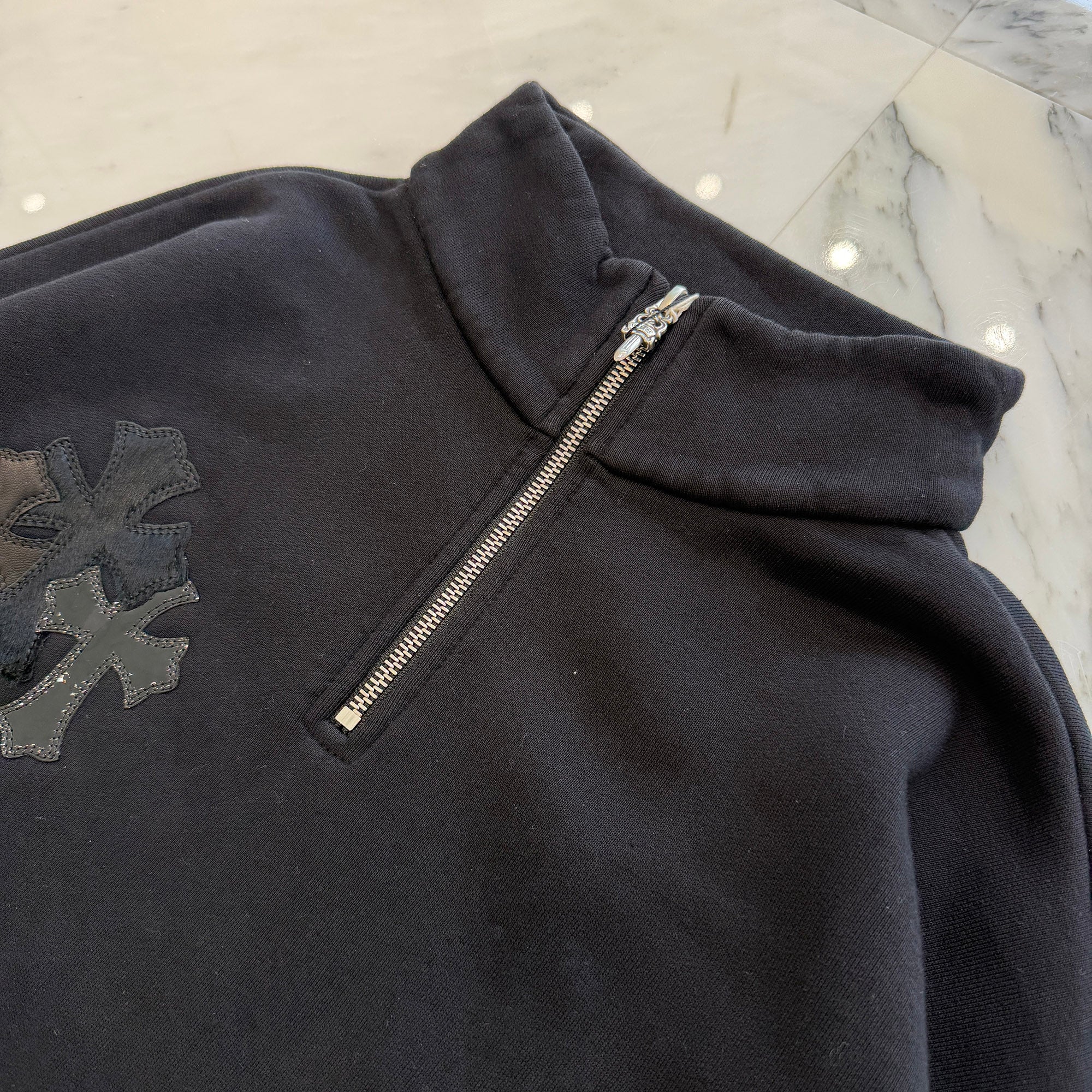 CHROME HEARTS Y NOT Multi Leather Cross Patch Half Zip Sweatshirt Size S クロムハーツ ワイノット マルチレザークロスパッチ ハーフジップ スウェットシャツ サイズS