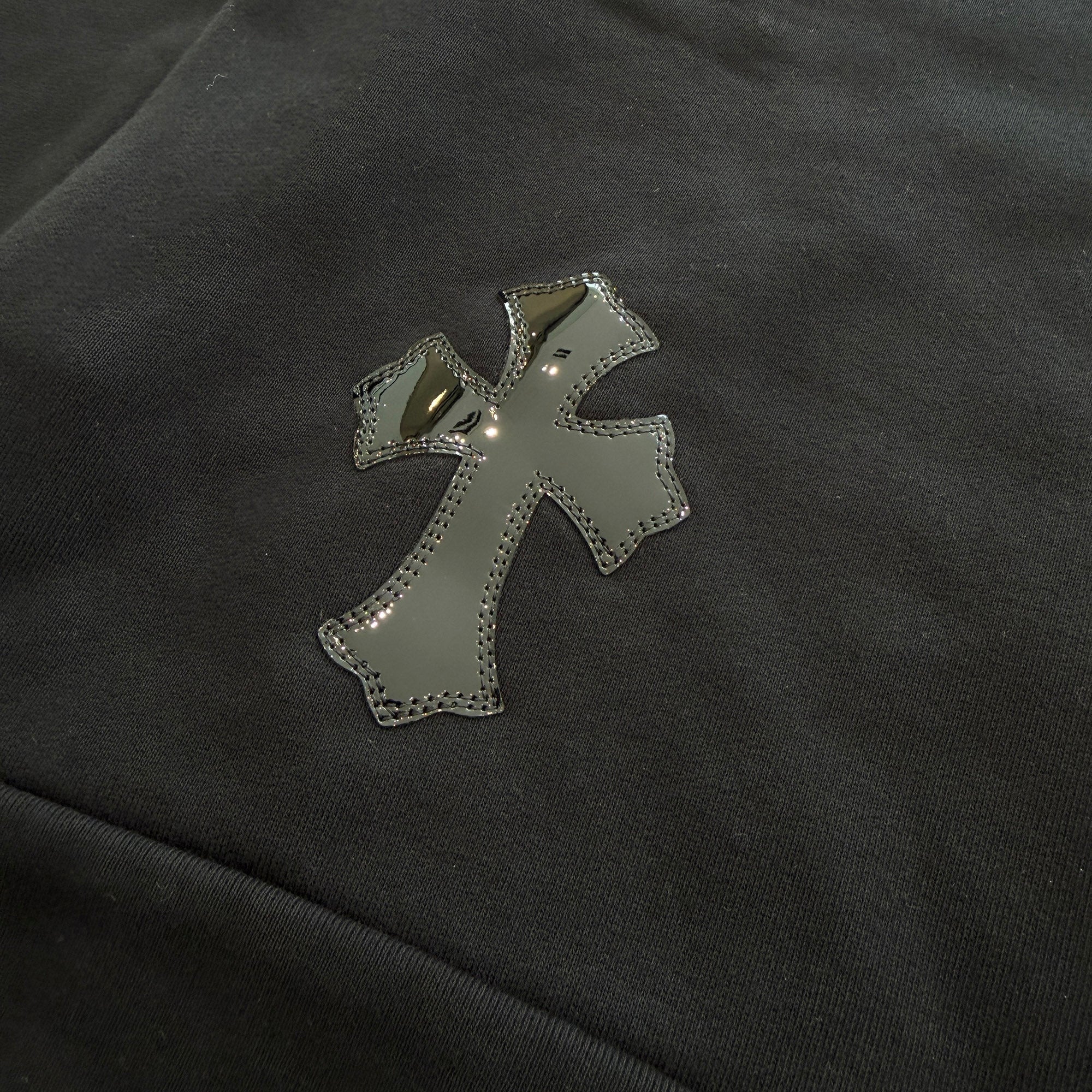 CHROME HEARTS Y NOT Multi Leather Cross Patch Half Zip Sweatshirt Size S クロムハーツ ワイノット マルチレザークロスパッチ ハーフジップ スウェットシャツ サイズS