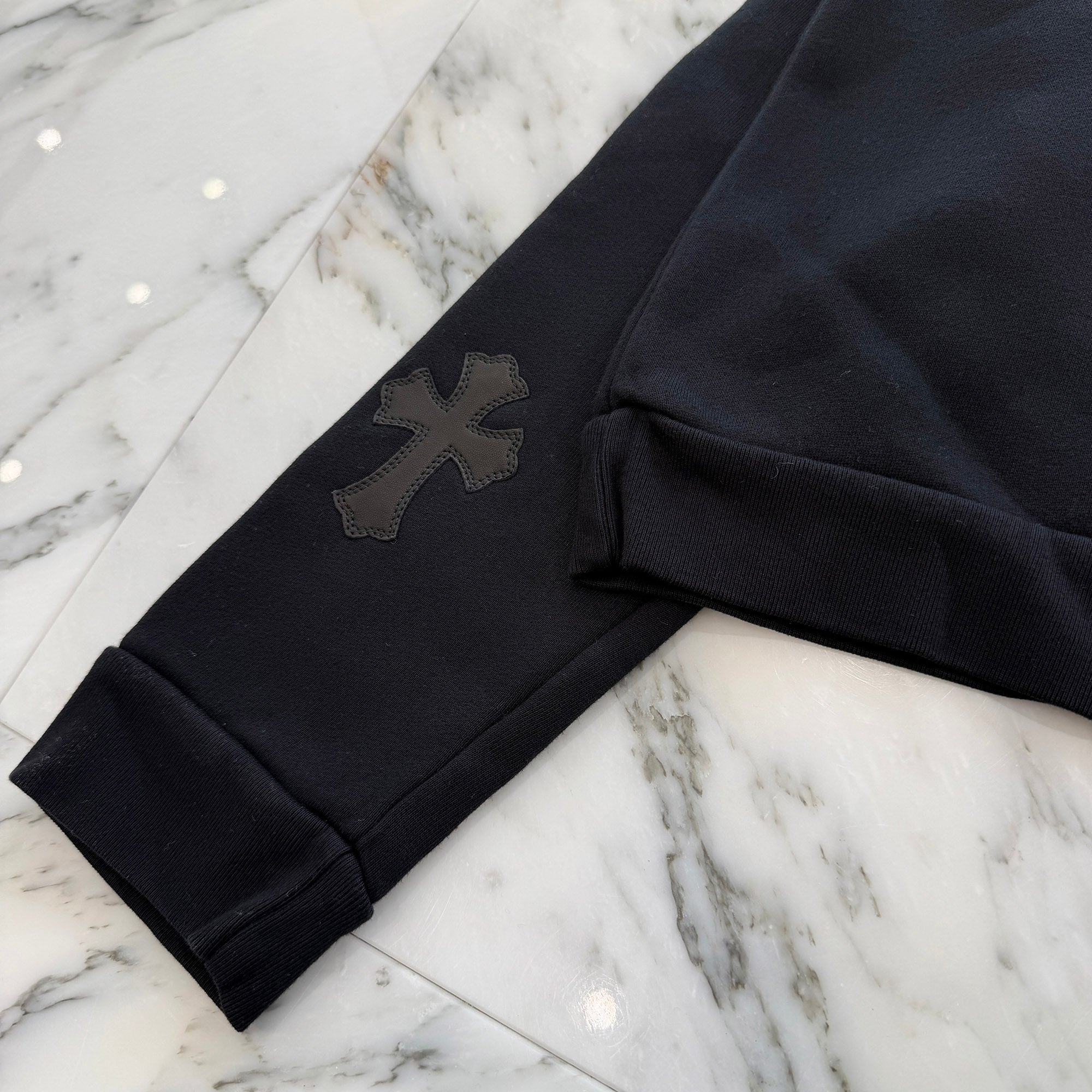 CHROME HEARTS Y NOT Multi Leather Cross Patch Half Zip Sweatshirt Size S クロムハーツ ワイノット マルチレザークロスパッチ ハーフジップ スウェットシャツ サイズS