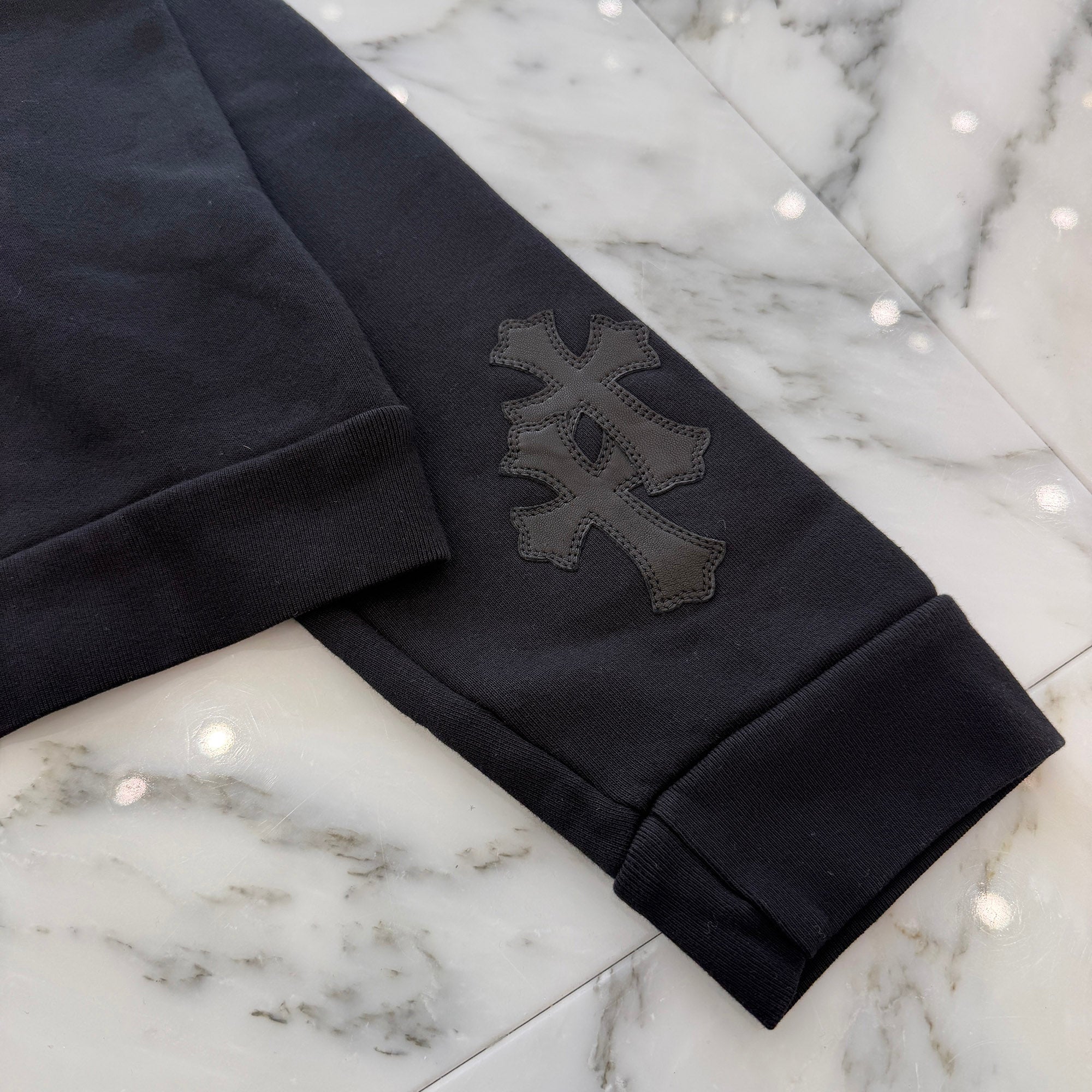 CHROME HEARTS Y NOT Multi Leather Cross Patch Half Zip Sweatshirt Size S クロムハーツ ワイノット マルチレザークロスパッチ ハーフジップ スウェットシャツ サイズS