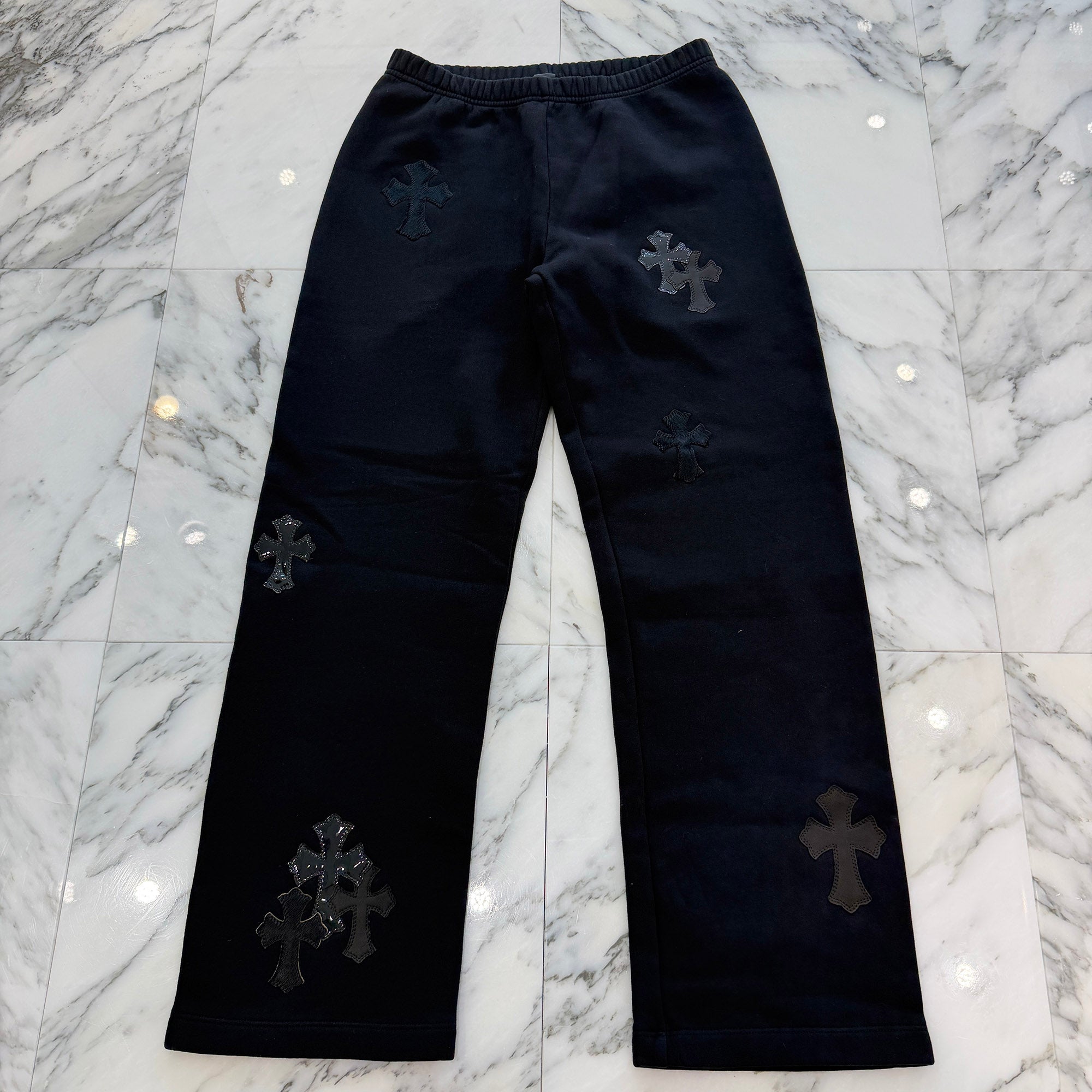 CHROME HEARTS Y NOT Multi Leather Cross Patch Sweat Long Pants Size S クロムハーツ ワイノット マルチレザークロスパッチ スウェットロングパンツ サイズS