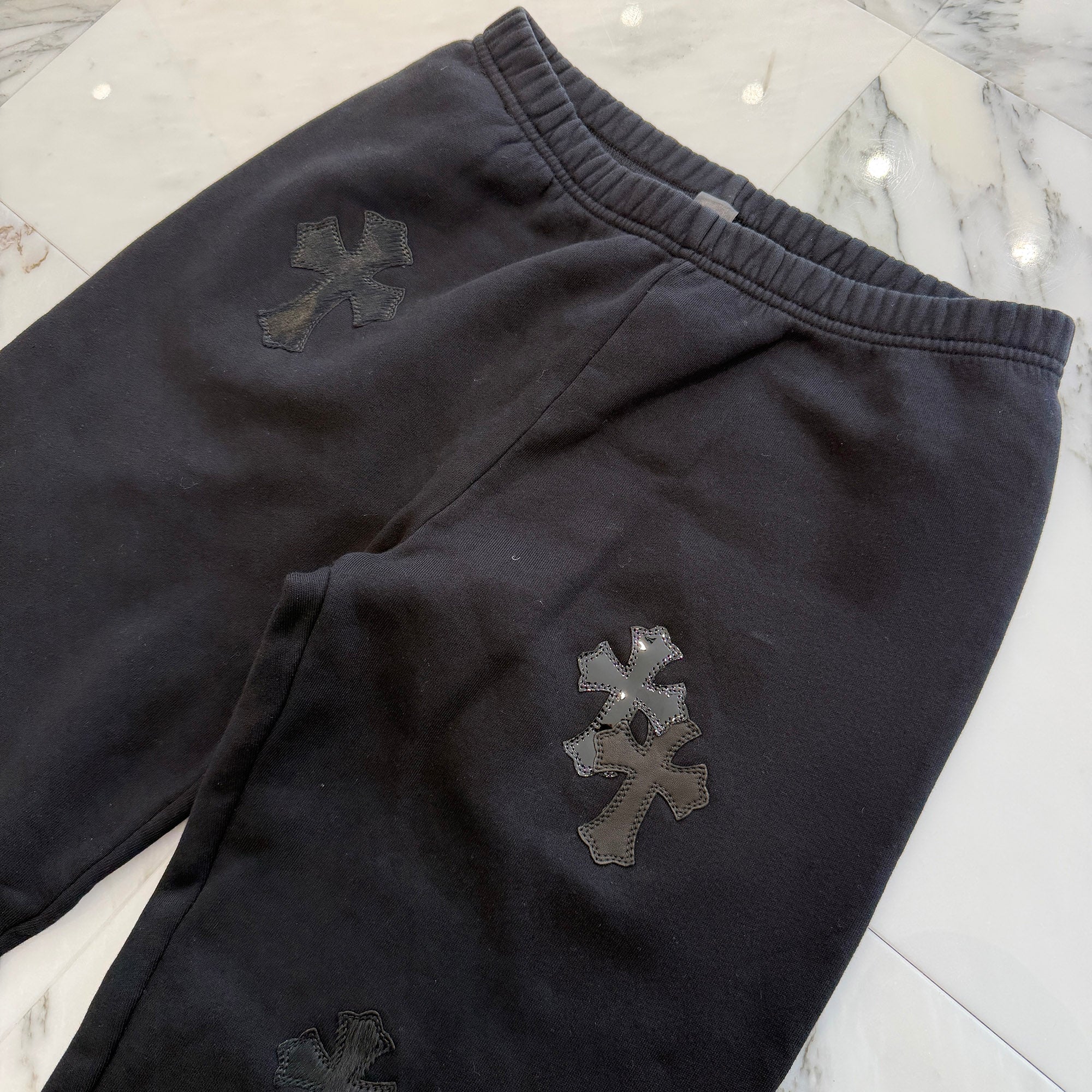 CHROME HEARTS Y NOT Multi Leather Cross Patch Sweat Long Pants Size S クロムハーツ ワイノット マルチレザークロスパッチ スウェットロングパンツ サイズS