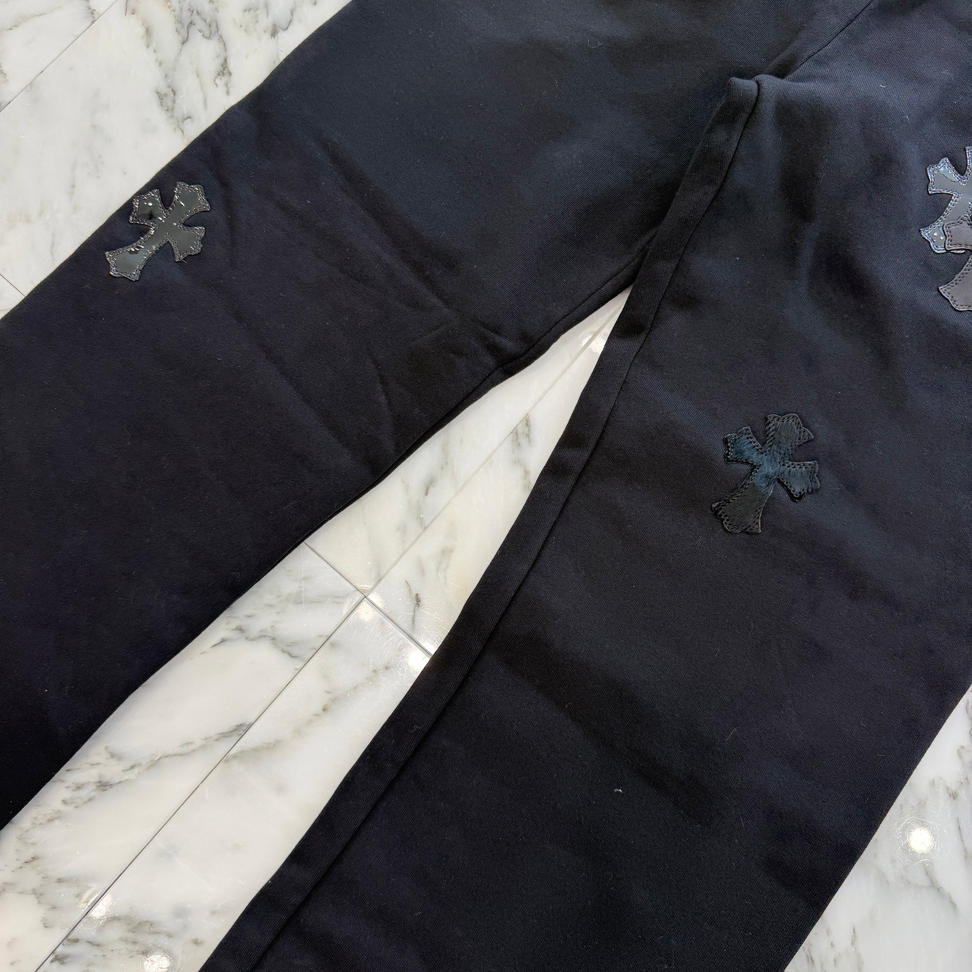 CHROME HEARTS Y NOT Multi Leather Cross Patch Sweat Long Pants Size S クロムハーツ ワイノット マルチレザークロスパッチ スウェットロングパンツ サイズS