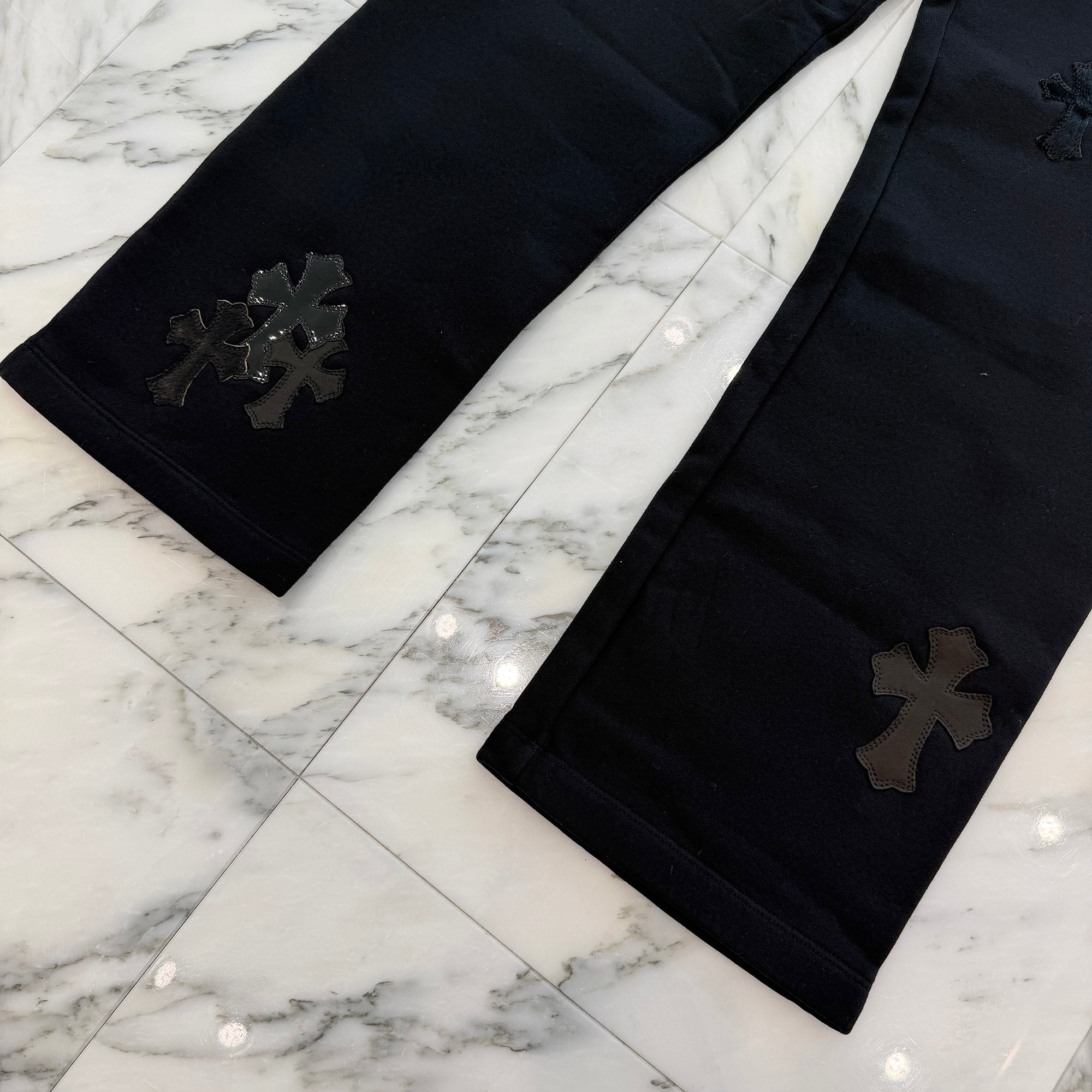 CHROME HEARTS Y NOT Multi Leather Cross Patch Sweat Long Pants Size S クロムハーツ ワイノット マルチレザークロスパッチ スウェットロングパンツ サイズS