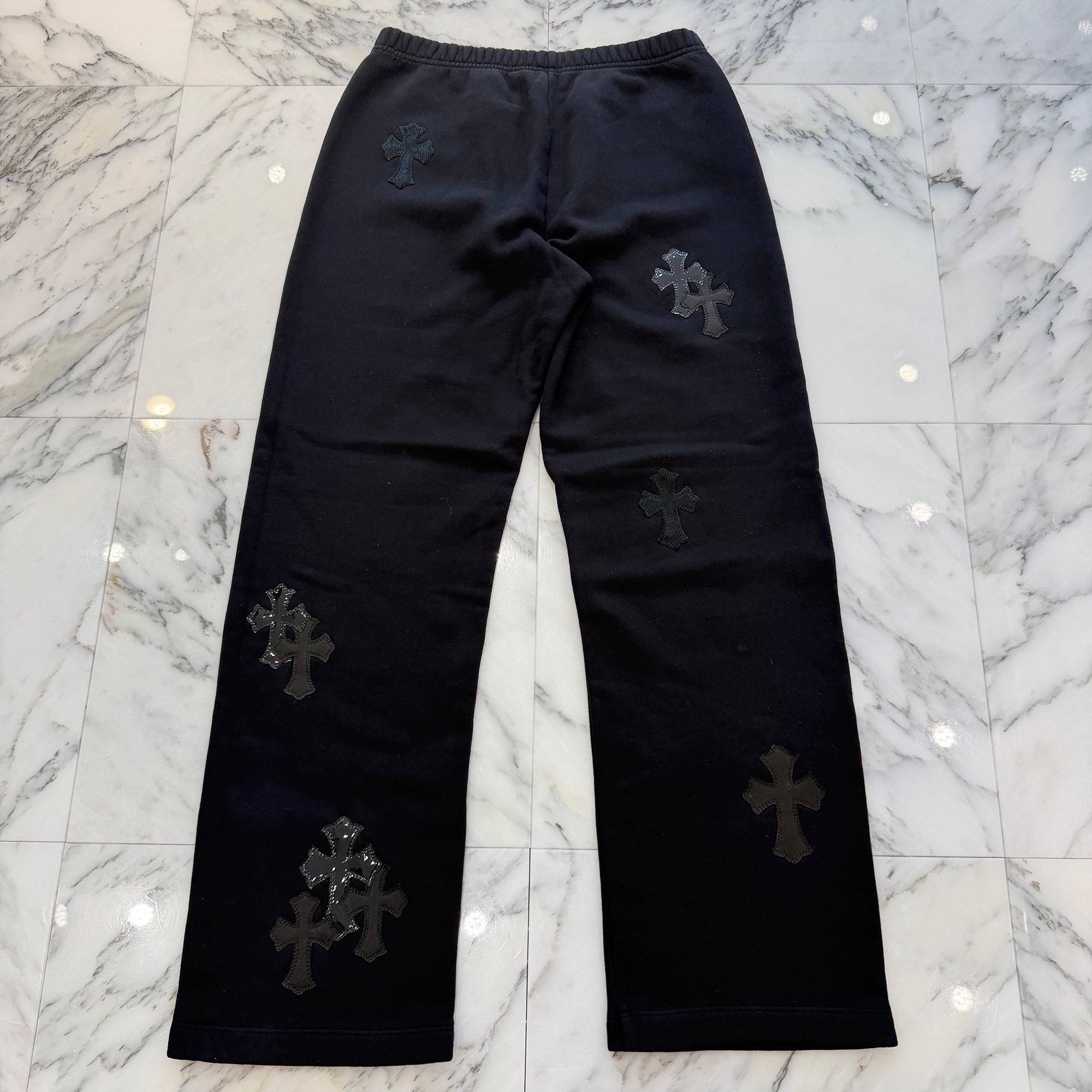 CHROME HEARTS Y NOT Multi Leather Cross Patch Sweat Long Pants Size S クロムハーツ ワイノット マルチレザークロスパッチ スウェットロングパンツ サイズS