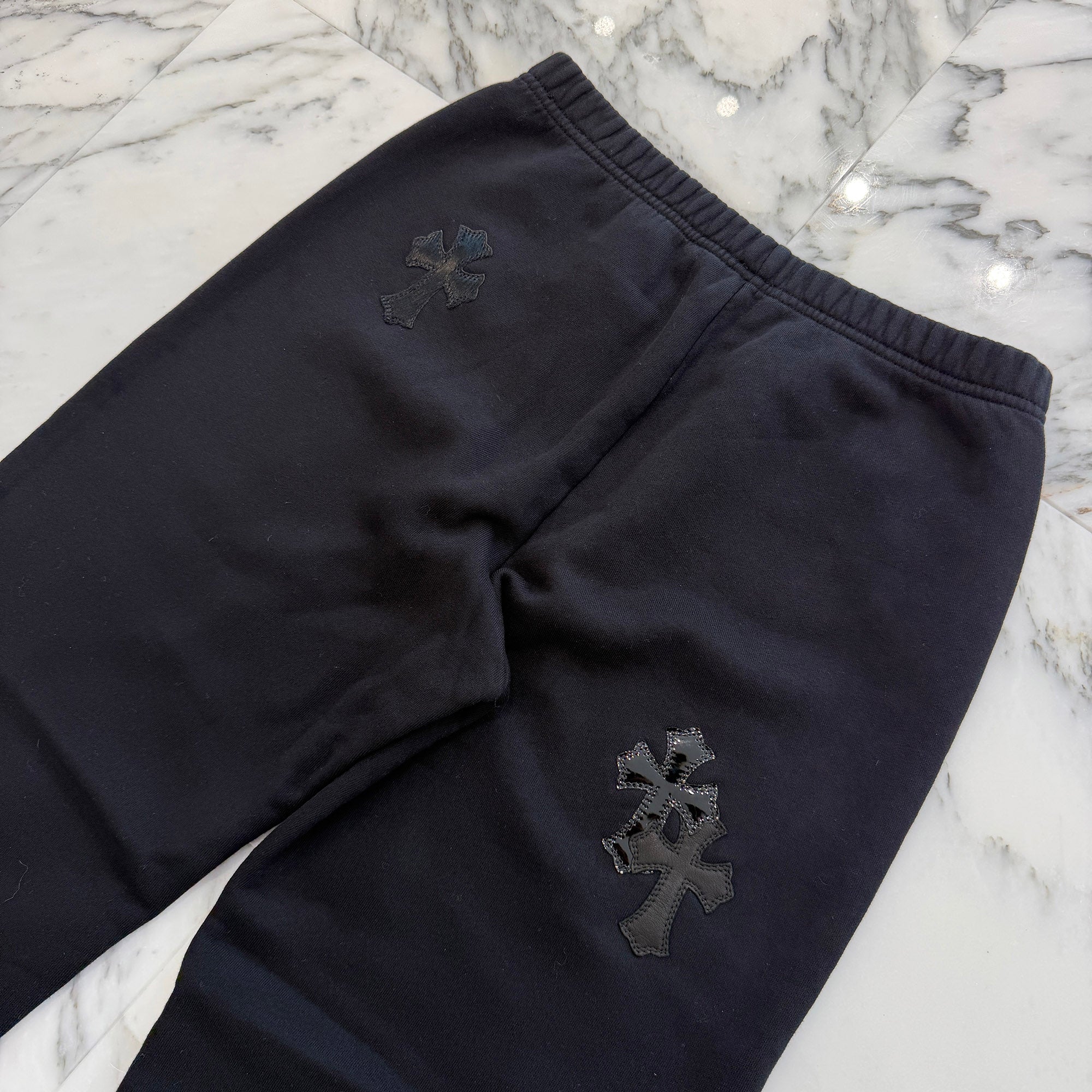CHROME HEARTS Y NOT Multi Leather Cross Patch Sweat Long Pants Size S クロムハーツ ワイノット マルチレザークロスパッチ スウェットロングパンツ サイズS
