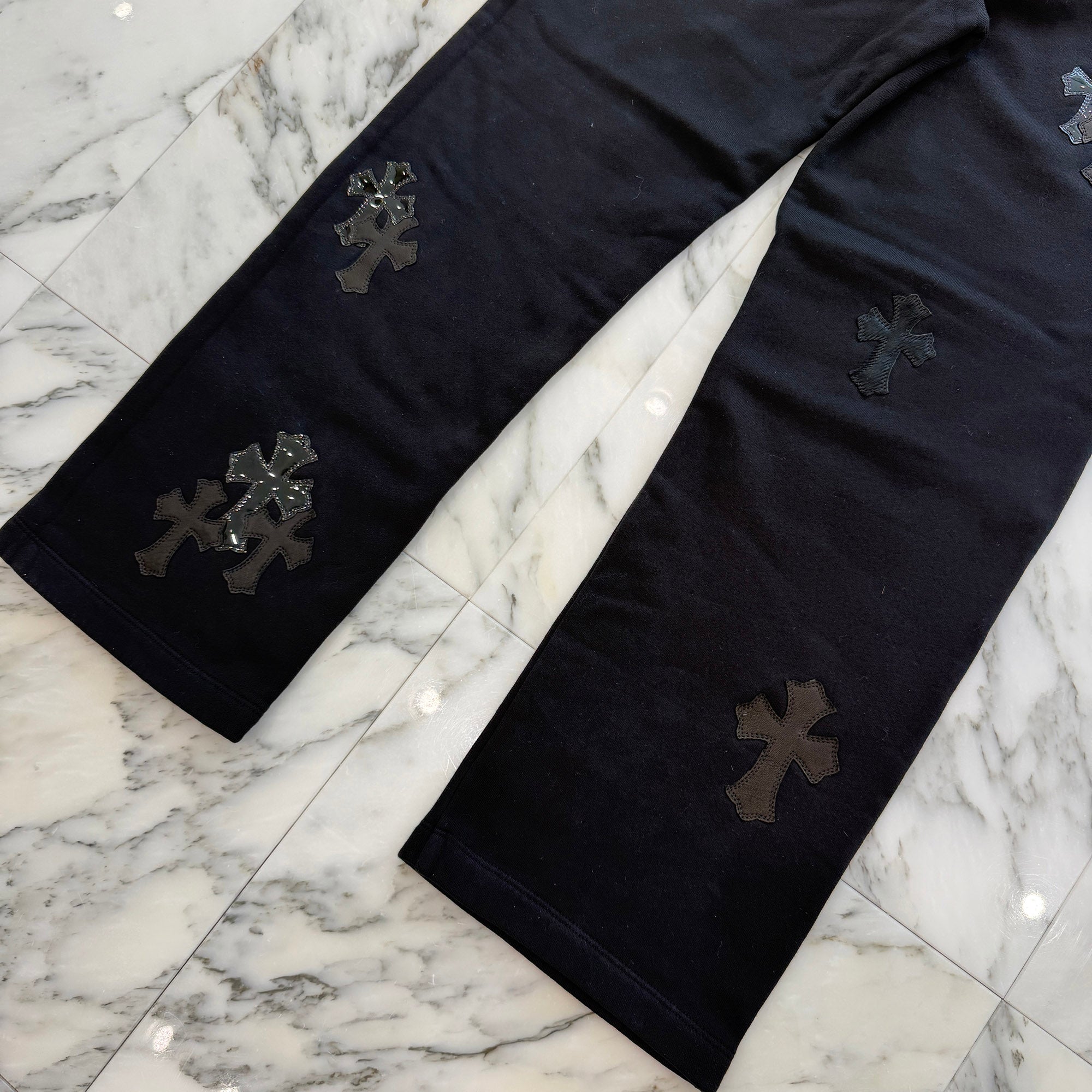 CHROME HEARTS Y NOT Multi Leather Cross Patch Sweat Long Pants Size S クロムハーツ ワイノット マルチレザークロスパッチ スウェットロングパンツ サイズS