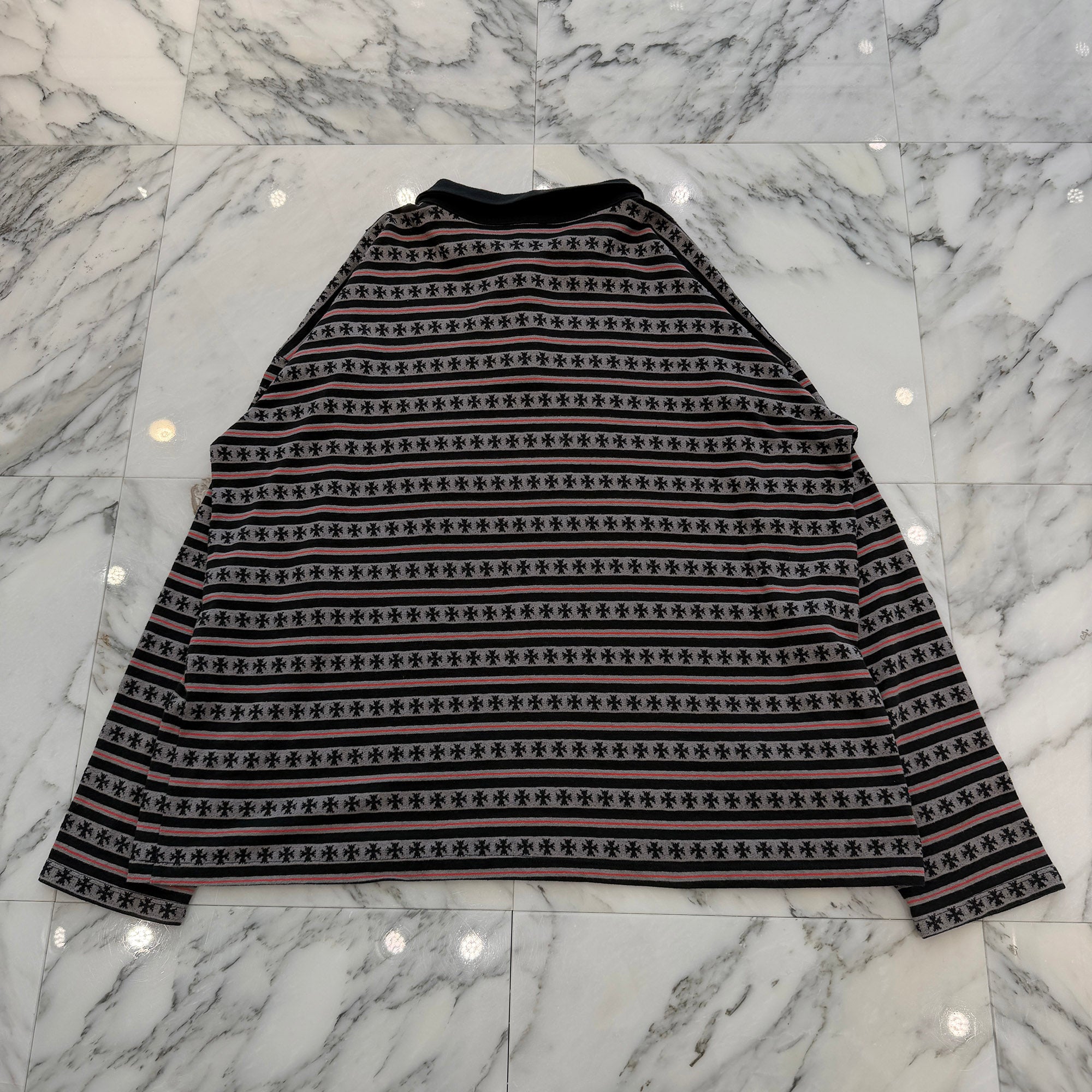 CHROME HEARTS × MATTY BOY Y NOT Chomper Embroidery Stripe Polo Long Sleeve Shirt Size L クロムハーツ × マッティボーイ ワイノット チョンパー刺繍 ストライプ ポロ ロングスリーブシャツ サイズL