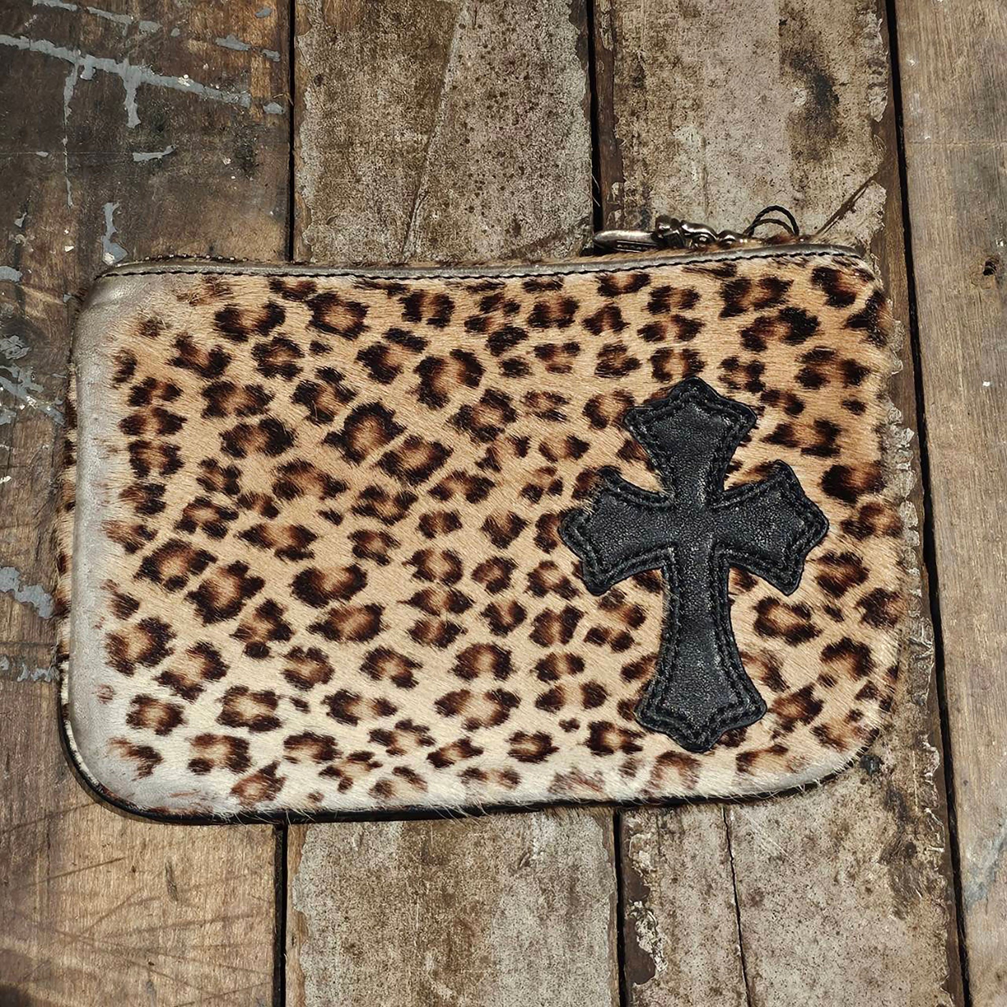 CHROME HEARTS Leopard Cross Leather Patch Fur Zipper Change Purse クロムハーツ レオパルド クロスレーザパッチ ファー ジッパー チェンジパース