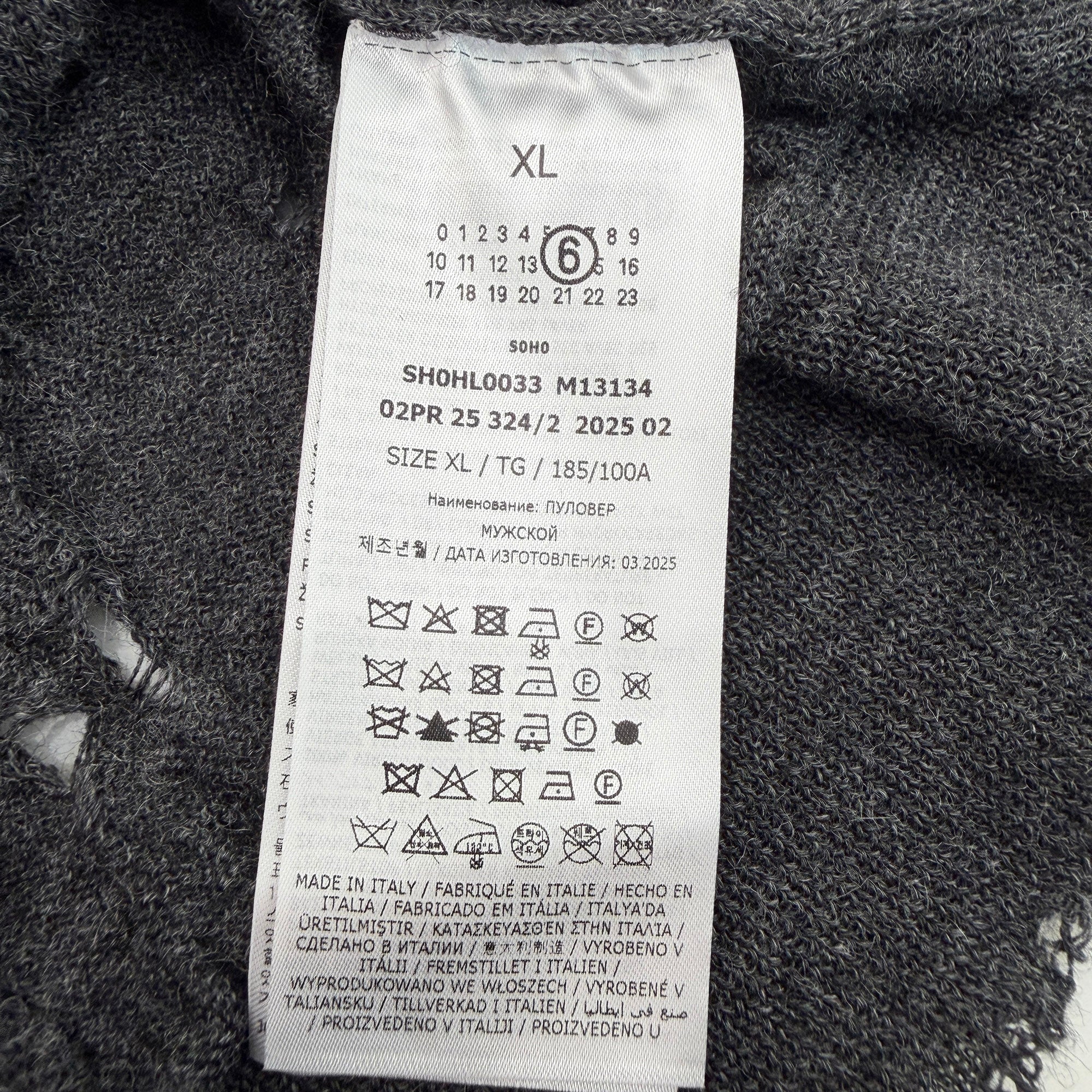 MM6 Maison Margiela 2025AW Destroyed Numbers Crew Neck Knit SH0HL0033 Size XL エムエムシックス メゾンマルジェラ デストロイ加工 ナンバーズ クルーネック ニット サイズXL
