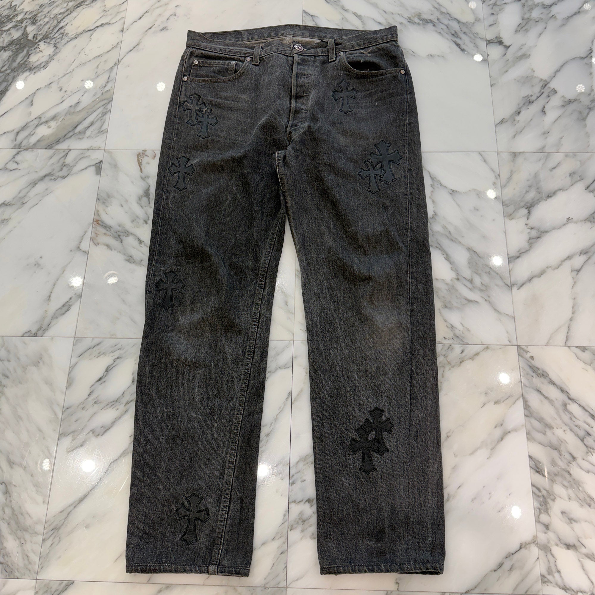 CHROME HEARTS × Levi's 501 VNTG Leather Cross Patch Denim Pants Size 34 クロムハーツ × リーバイス 501 ヴィンテージ レザークロスパッチ デニムパンツ サイズ34