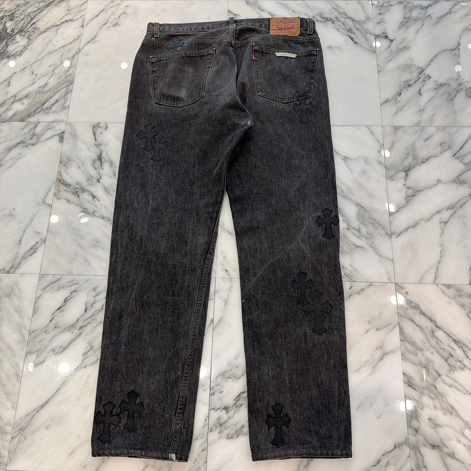 CHROME HEARTS × Levi's 501 VNTG Leather Cross Patch Denim Pants