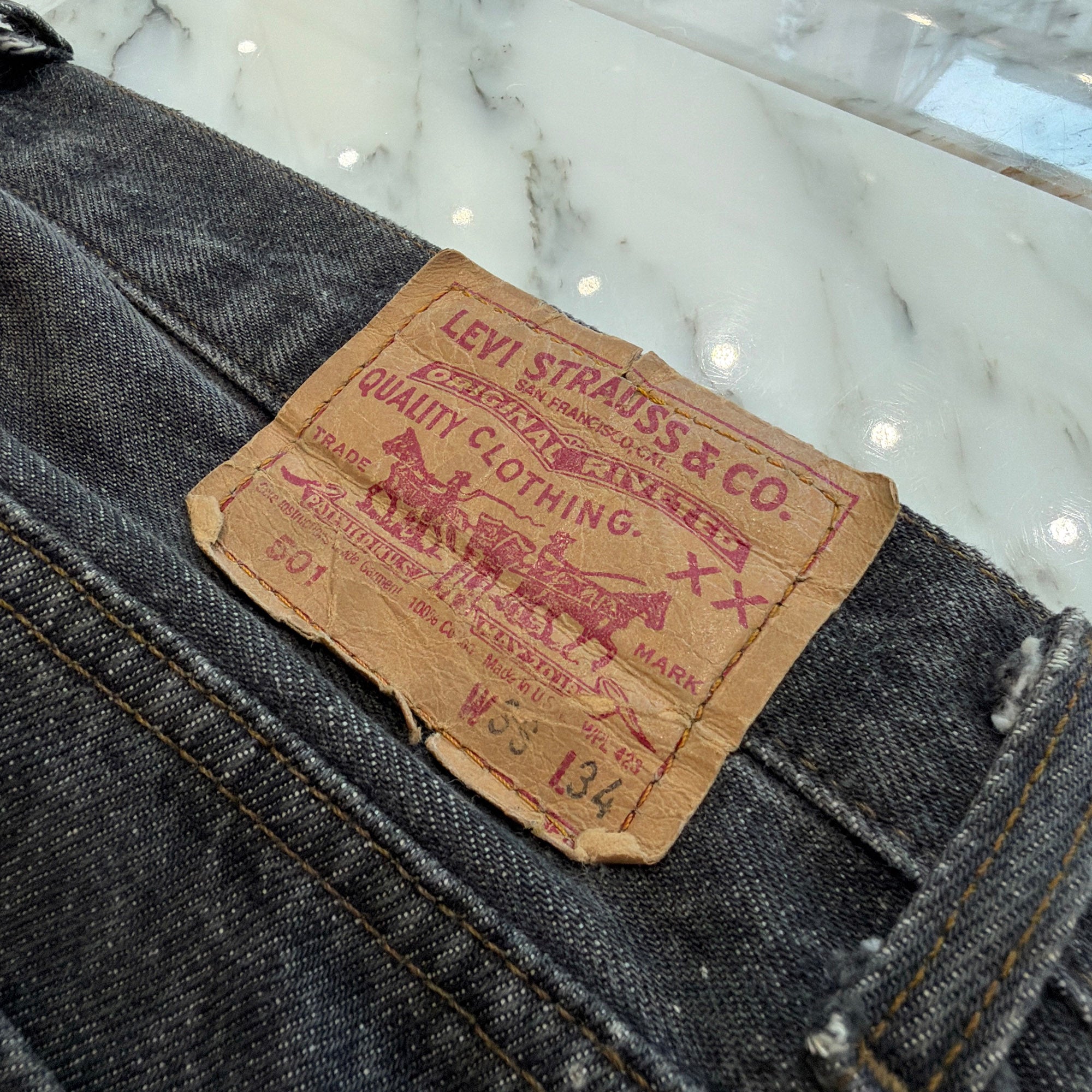 CHROME HEARTS × Levi's 501 VNTG Leather Cross Patch Denim Pants Size 34 クロムハーツ × リーバイス 501 ヴィンテージ レザークロスパッチ デニムパンツ サイズ34