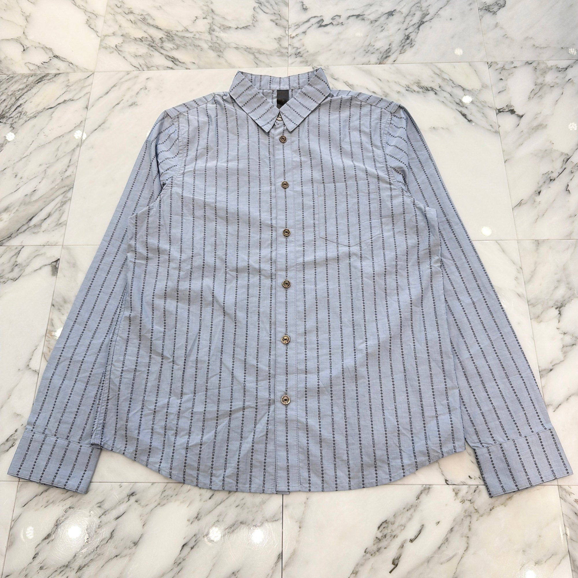 CHROME HEARTS Y NOT Logo Stripe Cotton Shirt Size L クロムハーツ ワイノット ロゴストライプ コットンシャツ サイズL