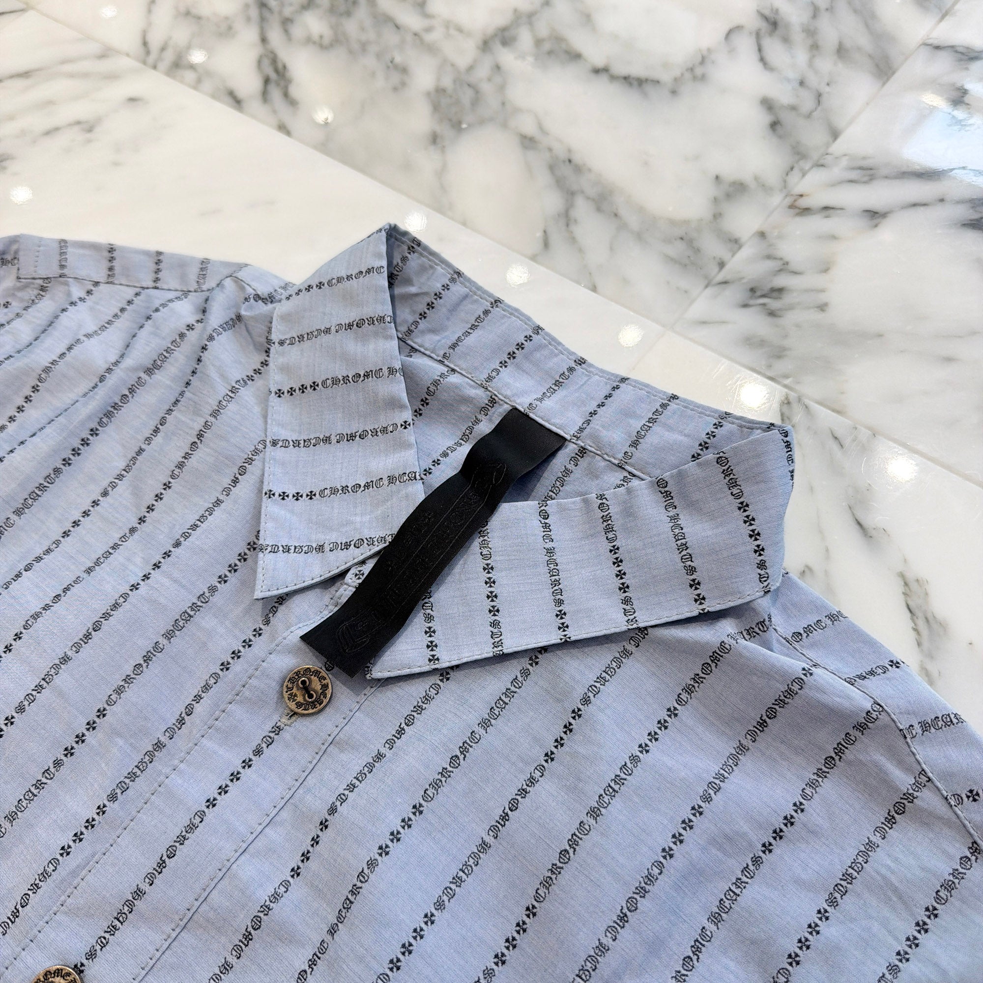 CHROME HEARTS Y NOT Logo Stripe Cotton Shirt Size L クロムハーツ ワイノット ロゴストライプ コットンシャツ サイズL