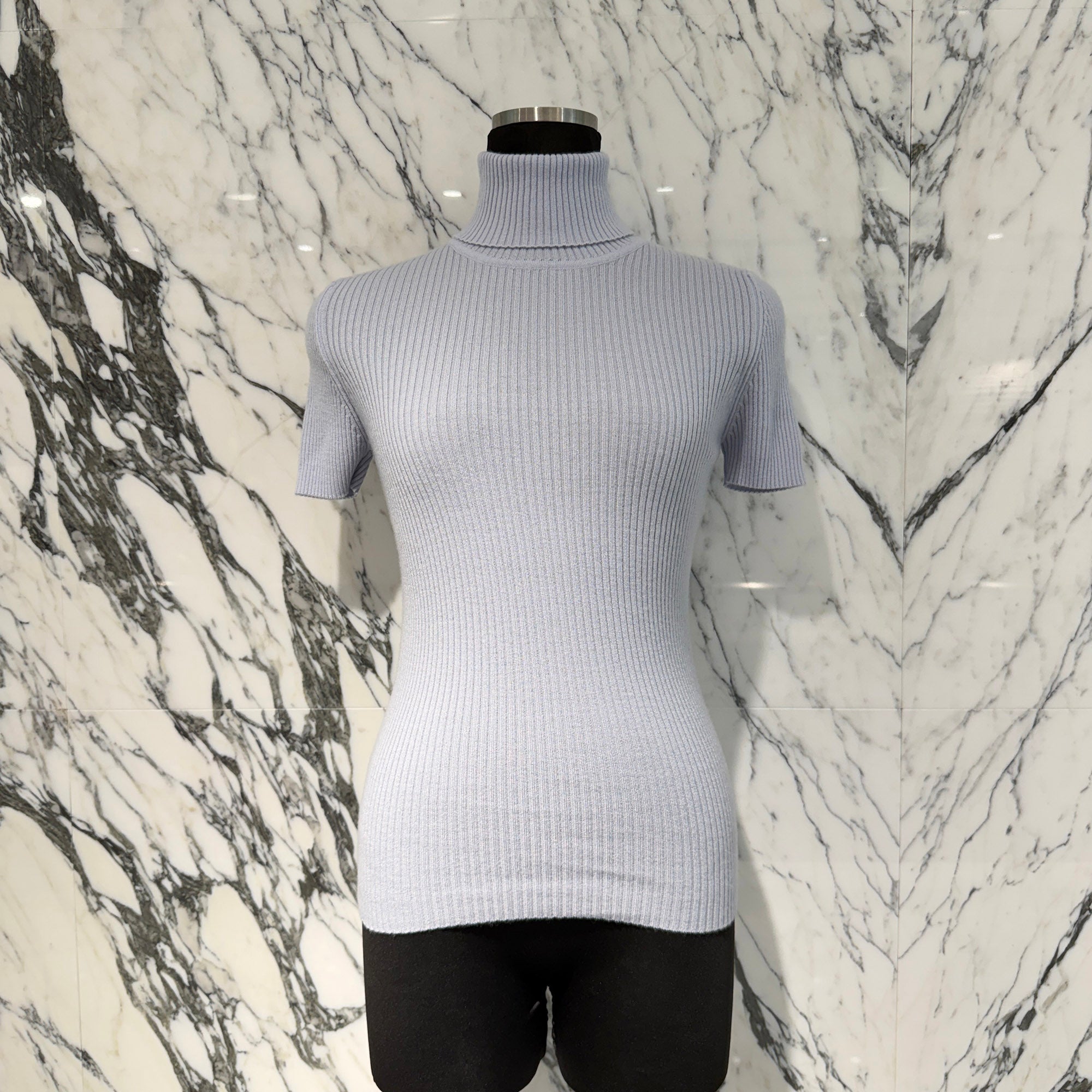CHROME HEARTS Y NOT Cemetery Cross Leather Patch Cashmere Turtle Neck Knit Tee Size M クロムハーツ ワイノット セメタリークロスパッチ カシミヤ タートルネック ニットTシャツ サイズM