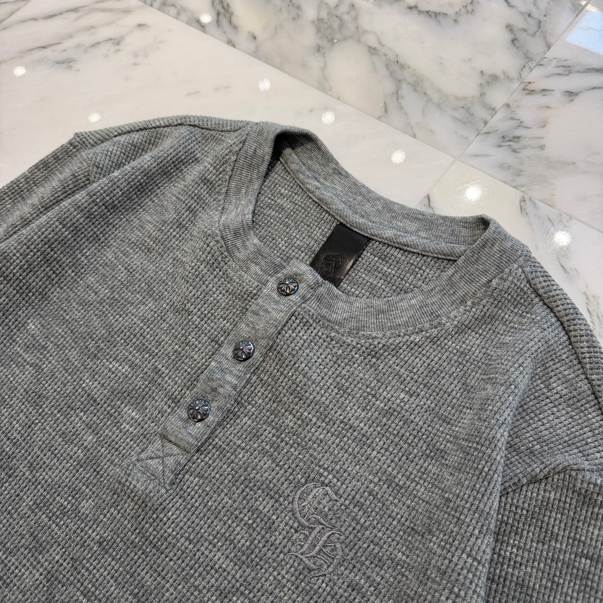 CHROME HEARTS Y NOT CH Embroidery Henry Neck Long Sleeve Tee Size L クロムハーツ ワイノット CH刺繍 ヘンリーネック ロングスリーブTシャツ サイズL