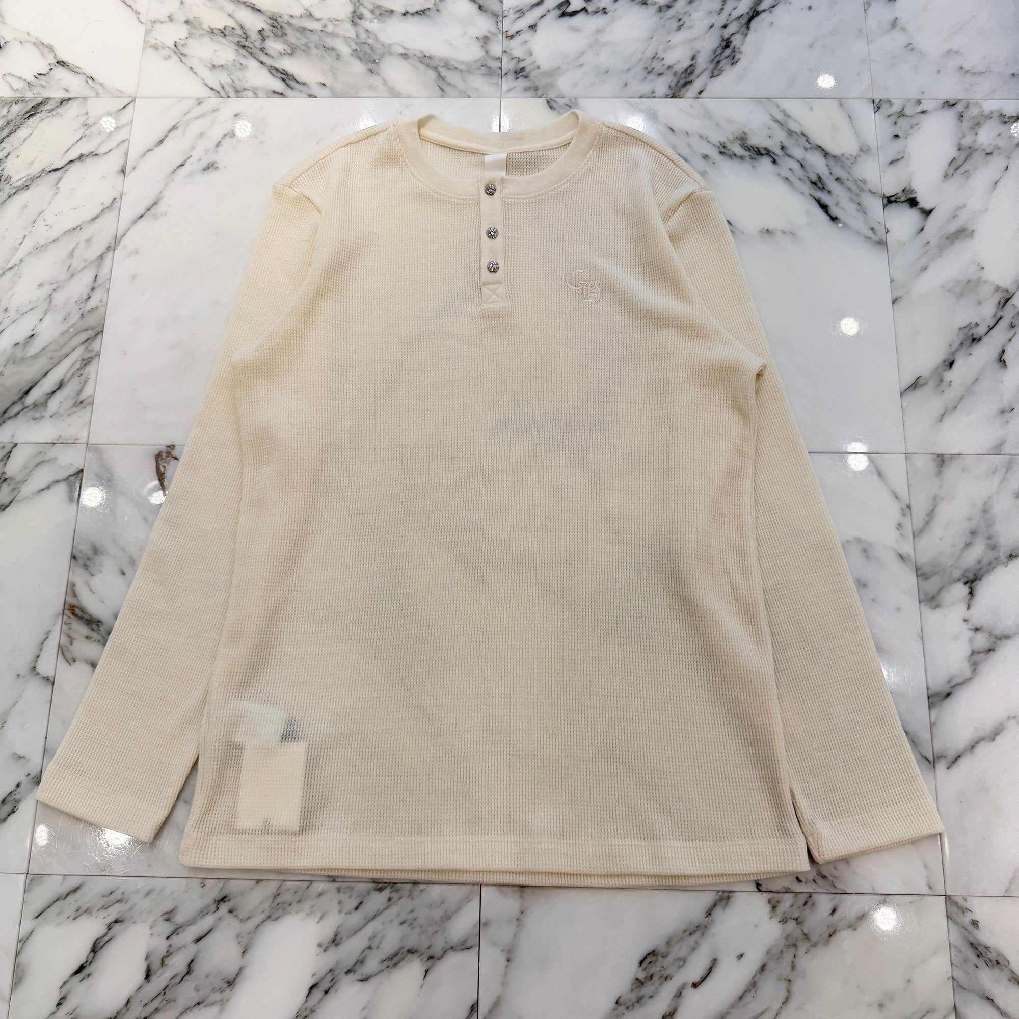CHROME HEARTS Y NOT CH Embroidery Henry Neck Long Sleeve Tee Size XL クロムハーツ ワイノット CH刺繍 ヘンリーネック ロングスリーブTシャツ サイズXL