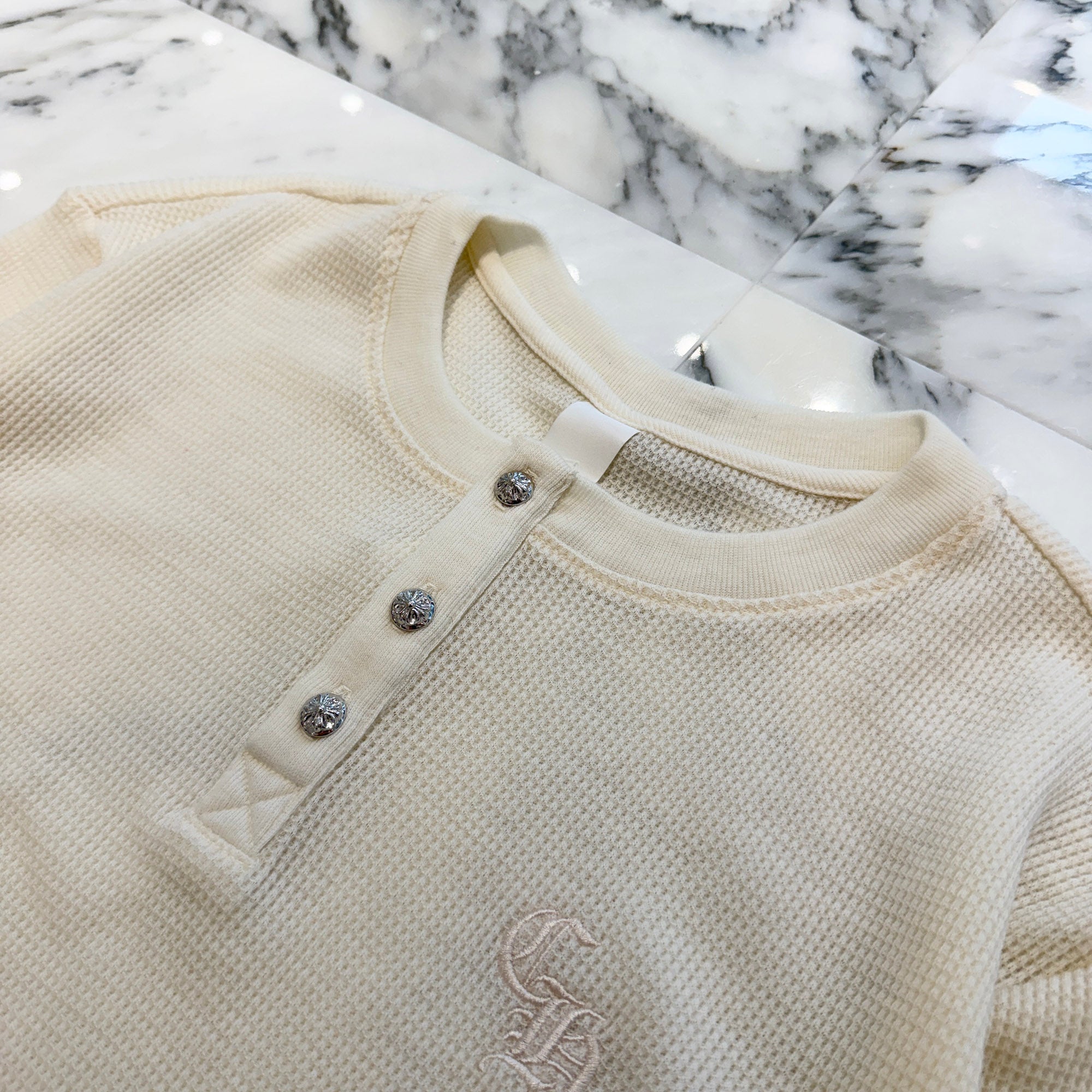 CHROME HEARTS Y NOT CH Embroidery Henry Neck Long Sleeve Tee Size XL クロムハーツ ワイノット CH刺繍 ヘンリーネック ロングスリーブTシャツ サイズXL