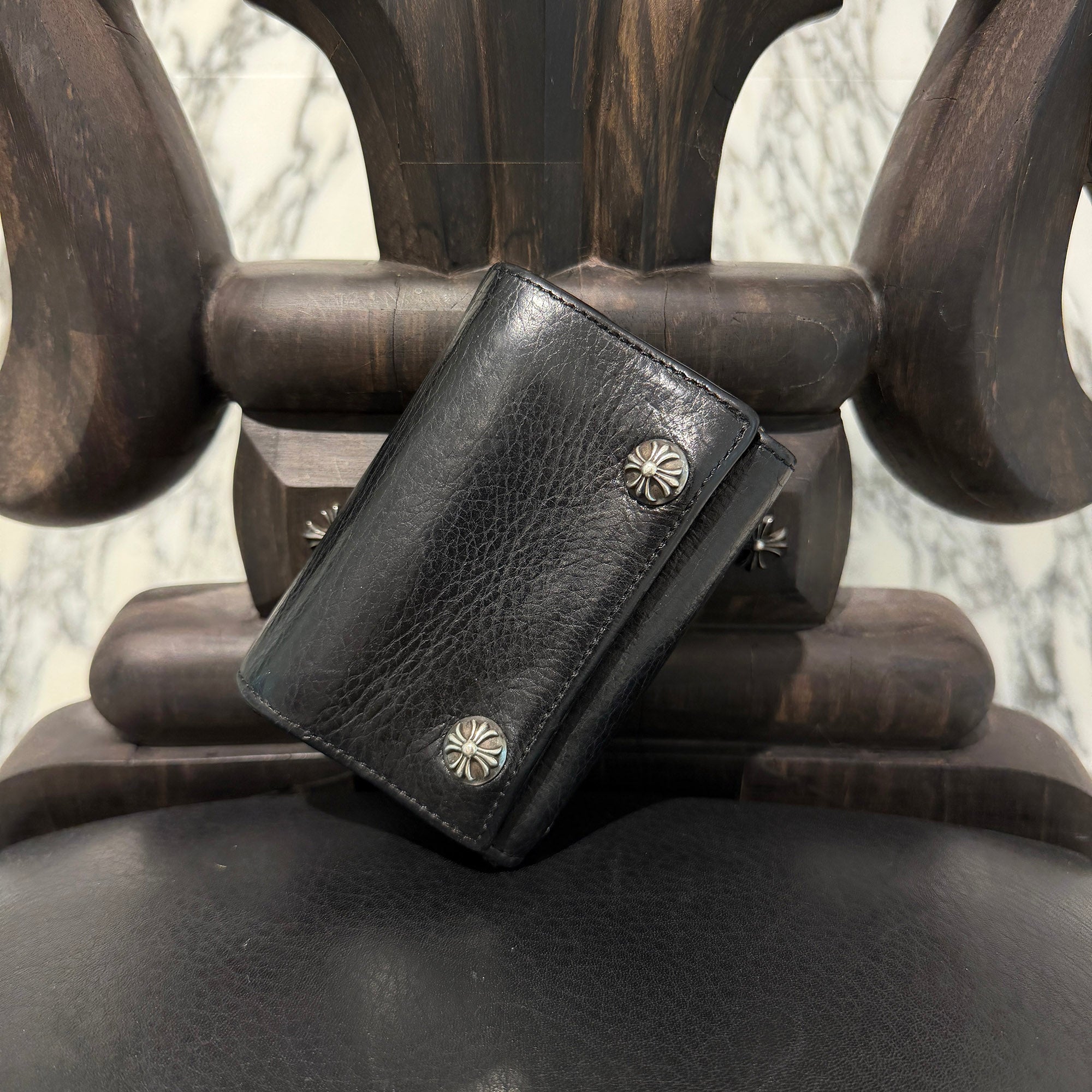 CHROME HEARTS 3 FOLD Cross Ball Button Leather Wallet クロムハーツ 3フォールド クロスボールボタン レザーウォレット