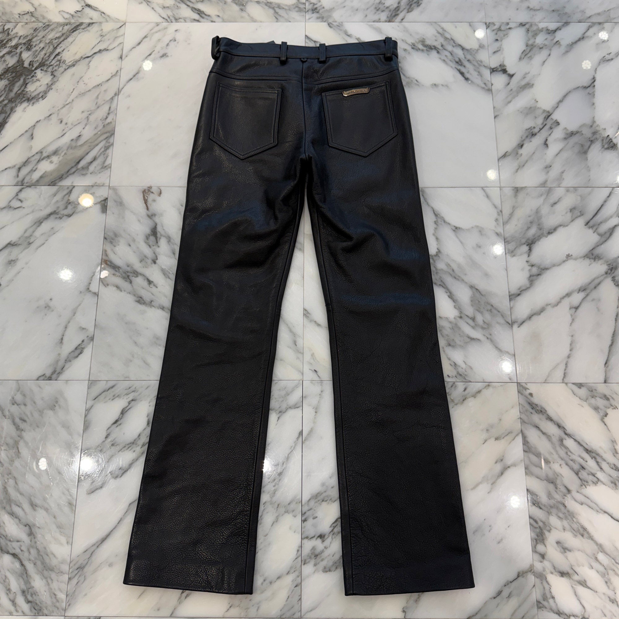 CHROME HEARTS Flare Knee Cross Ball Button Leather Pants Size 32 クロムハーツ フレアニー クロスボールボタン レザーパンツ サイズ32