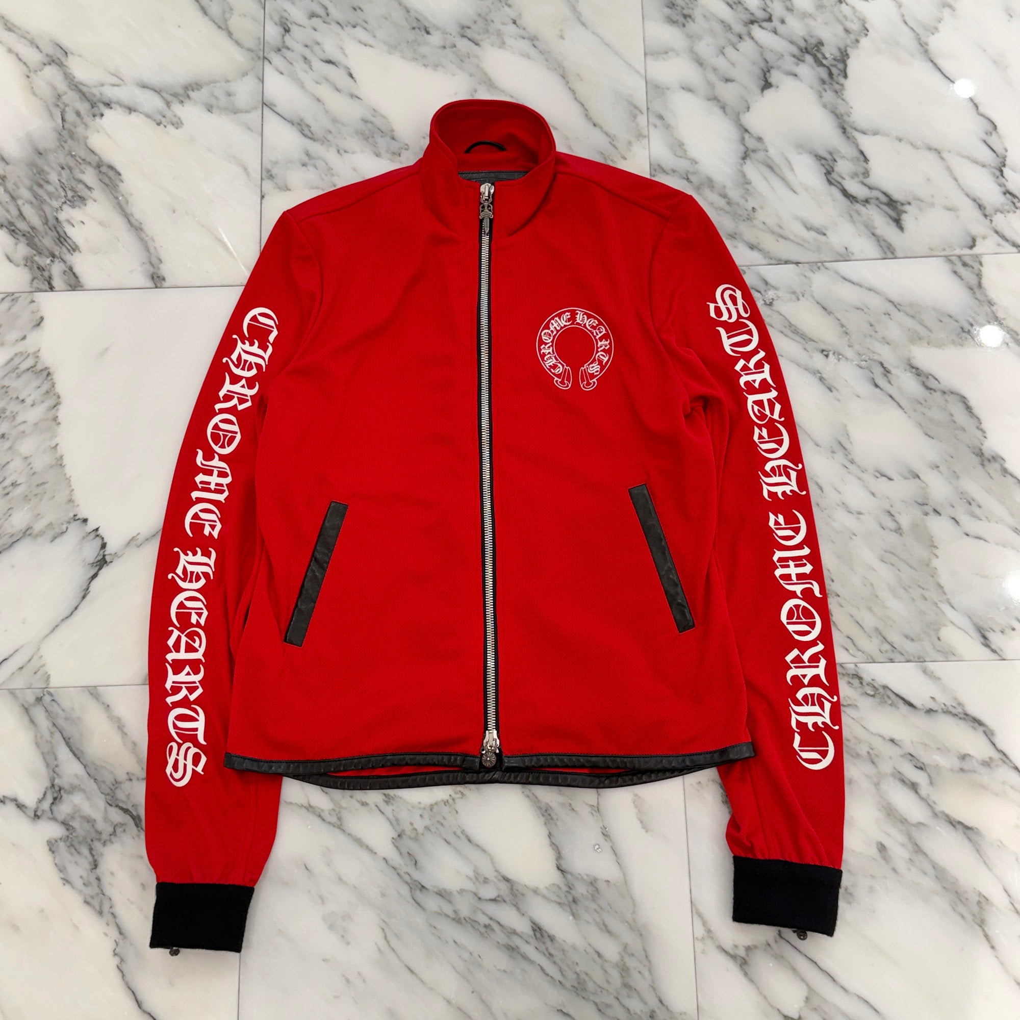 CHROME HEARTS Horseshoe Arm Logo Print Track Jacket Size XS ＆ Cross Ball Button Side Snap Track Line Mesh pants Size XS クロムハーツ ホースシュー アームロゴ プリント トラックジャケット サイズXS ＆クロスボールボタン サイドスナップ トラックライン メッシュパンツ サイズXS