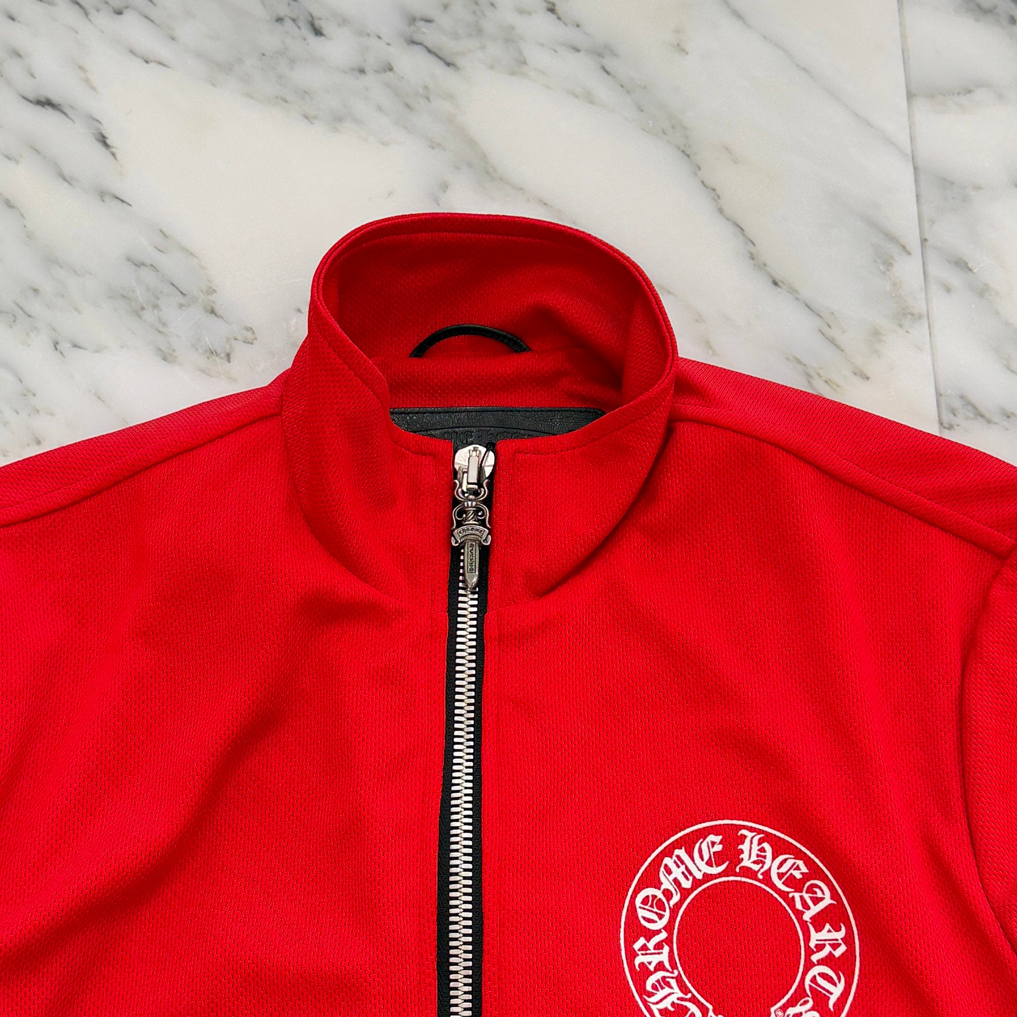 CHROME HEARTS Horseshoe Arm Logo Print Track Jacket Size XS ＆ Cross Ball Button Side Snap Track Line Mesh pants Size XS クロムハーツ ホースシュー アームロゴ プリント トラックジャケット サイズXS ＆クロスボールボタン サイドスナップ トラックライン メッシュパンツ サイズXS