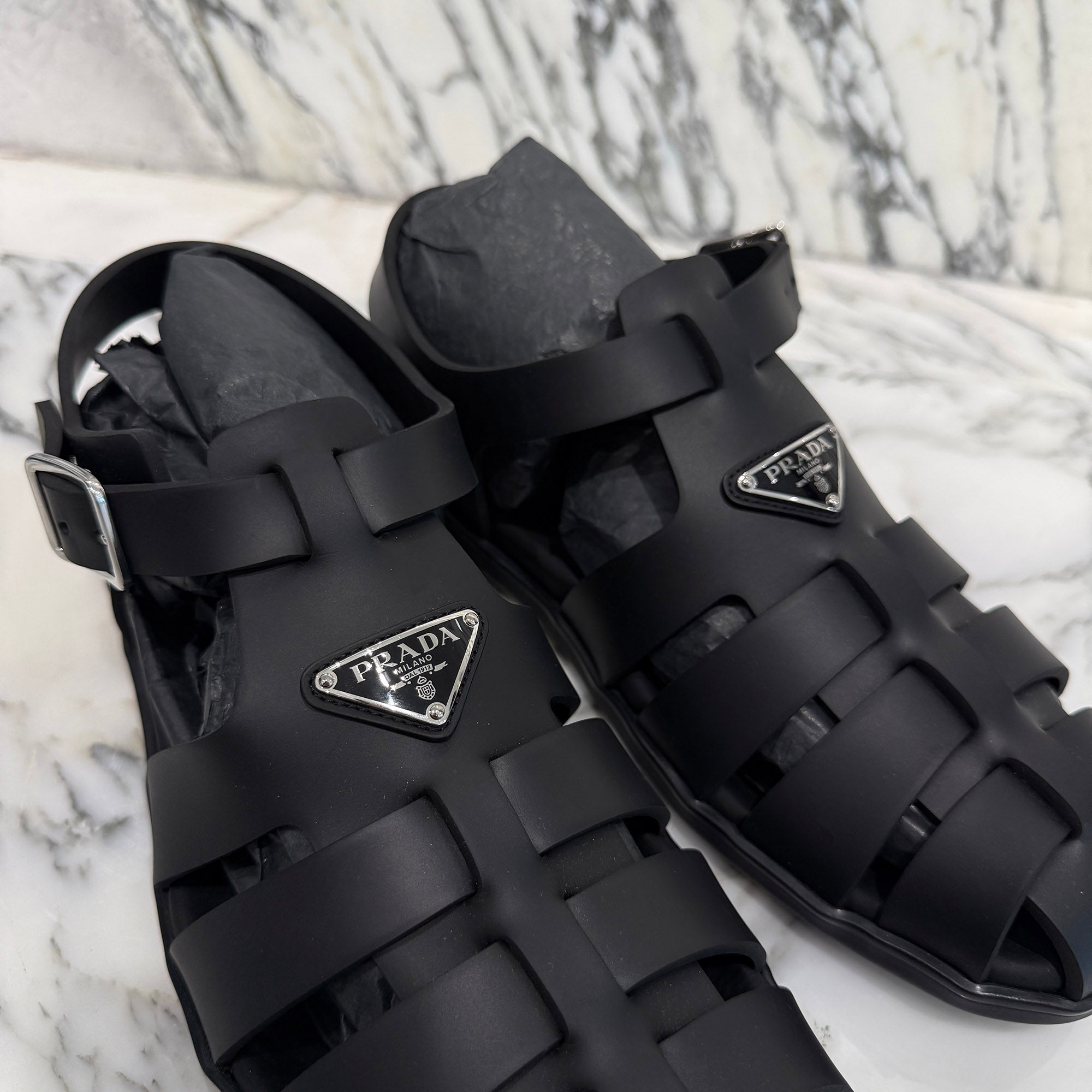 PRADA 2025SS Rubber Fisherman Sandals 2X3119 3LKK F0002 Size 10.5