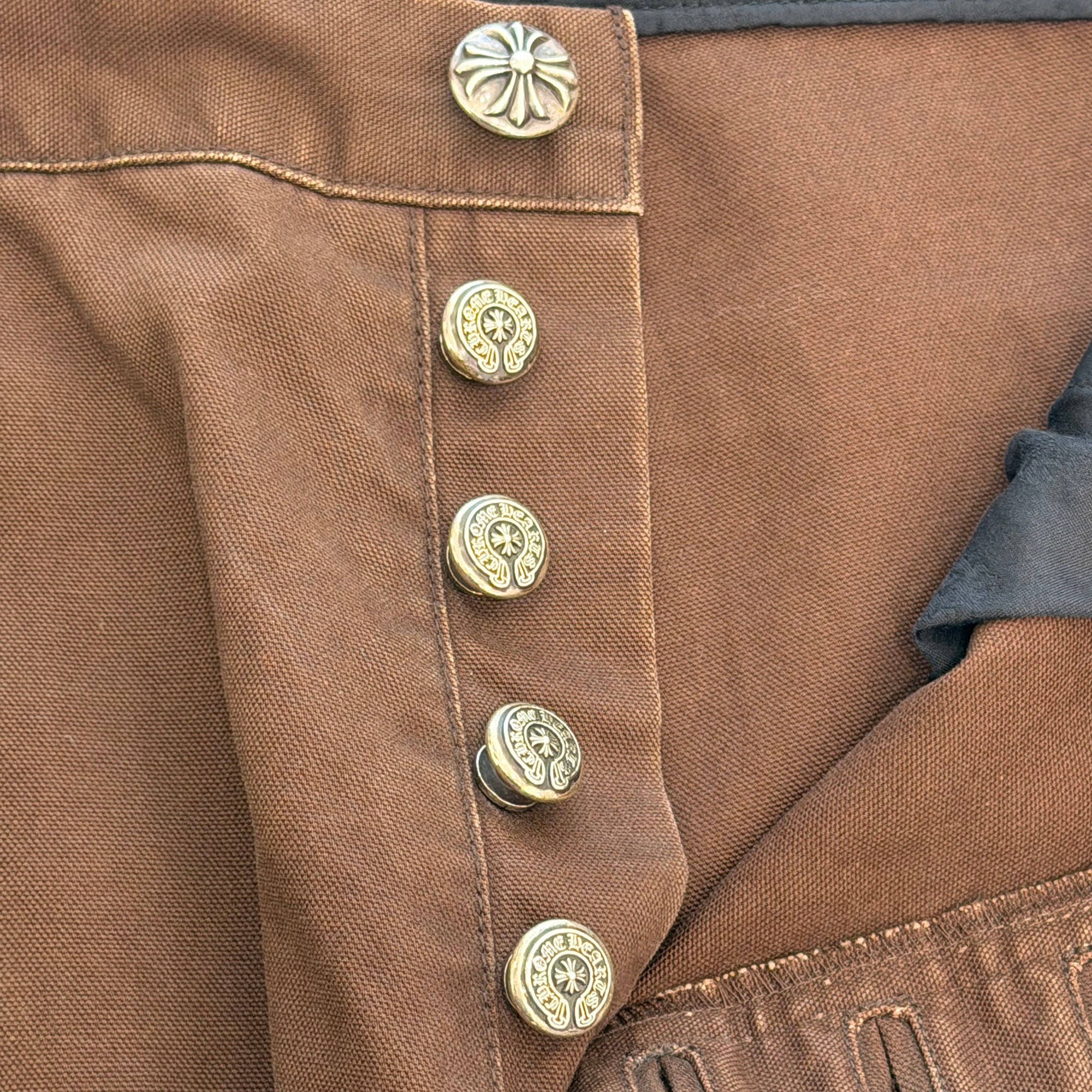 CHROME HEARTS Cross Leather Patch Carpenter Cross Ball Button Cotton Pants Size 32 クロムハーツ クロスレザーパッチ カーペンター クロスボールボタン コットンパンツ サイズ32