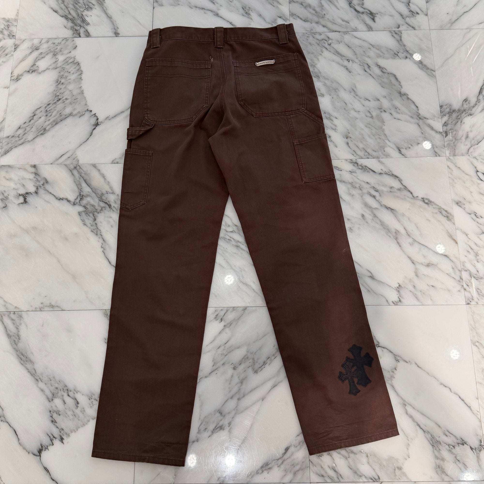 CHROME HEARTS Cross Leather Patch Carpenter Cross Ball Button Cotton Pants Size 32 クロムハーツ クロスレザーパッチ カーペンター クロスボールボタン コットンパンツ サイズ32