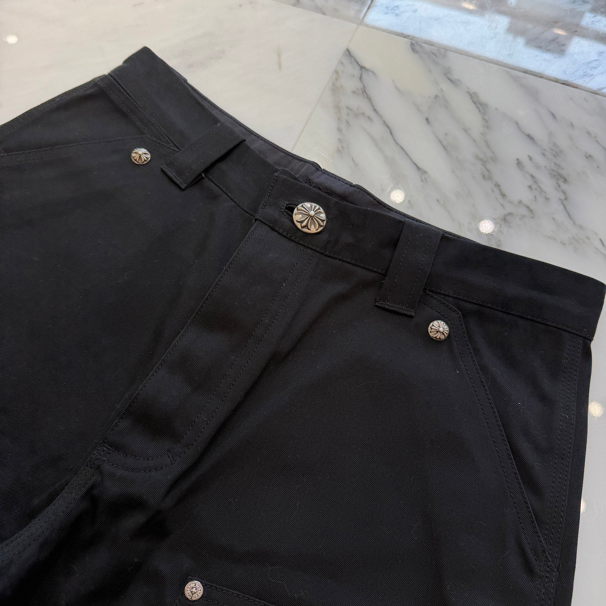 CHROME HEARTS Carpenter Cross Ball Button Denim Shorts Size 32 クロムハーツ カーペンター クロスボールボタン デニムショーツ サイズ32