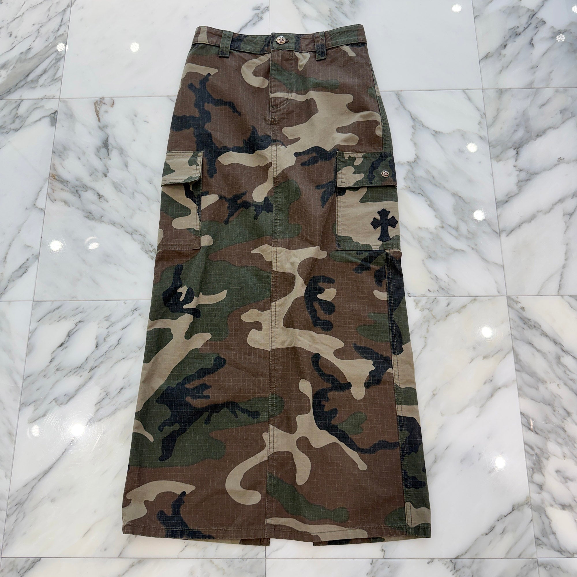 CHROME HEARTS Y NOT Cross Ball Button Camo Back Slit Skirt Size 26