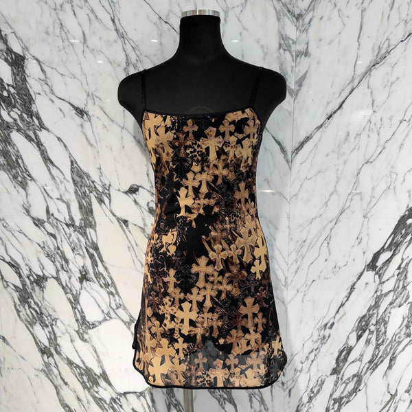 CHROME HEARTS Cemetery Cross Mesh Lace Slit Short Camisole Dress Size M クロムハーツ セメタリークロス メッシュ レース スリット ショートキャミワンピース サイズM