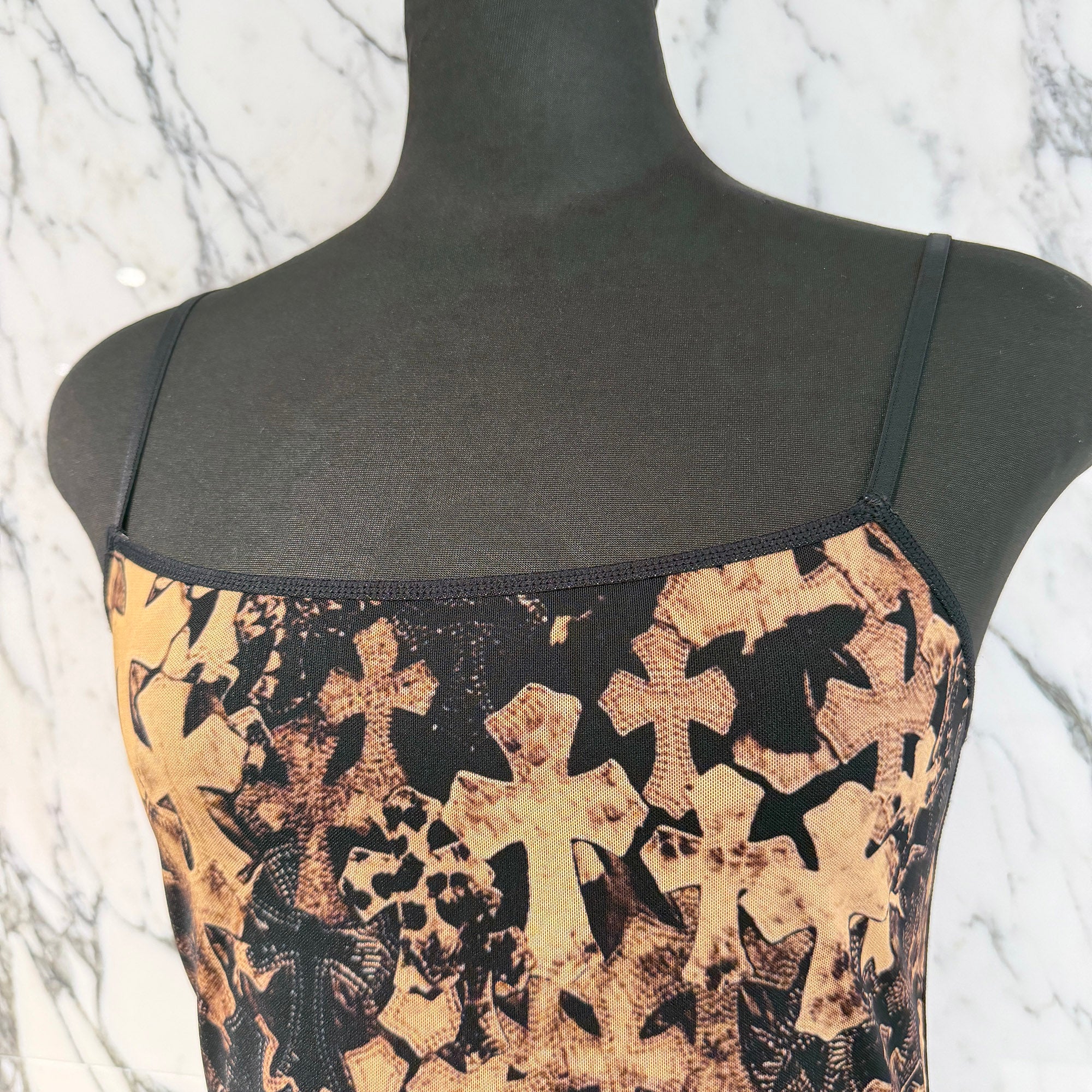 CHROME HEARTS Cemetery Cross Mesh Lace Slit Short Camisole Dress Size S クロムハーツ セメタリークロス メッシュ レース スリット ショートキャミワンピース サイズS
