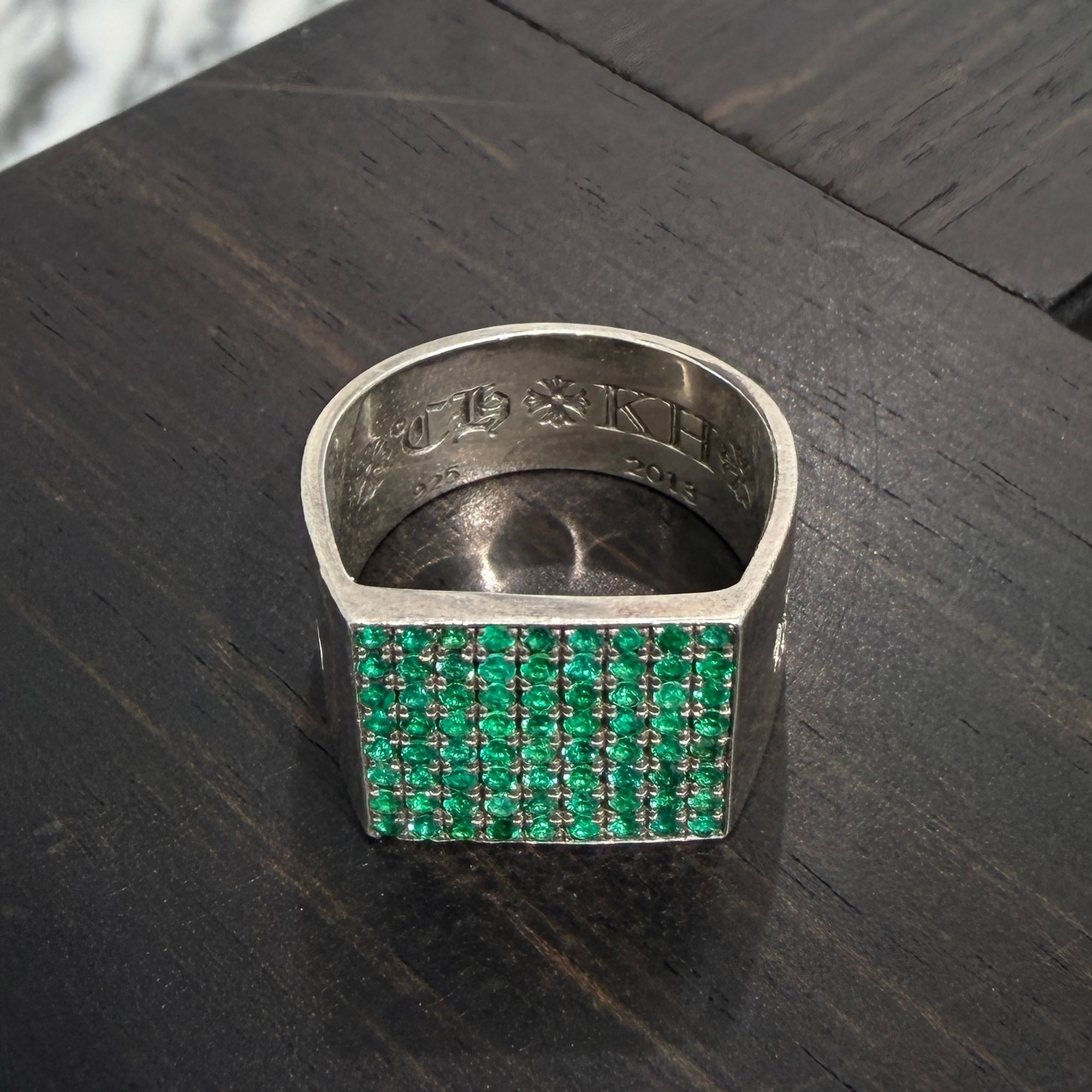 CHROME HEARTS × Kate Hudson Cigar Band Ring Pave Emerald Size 12号